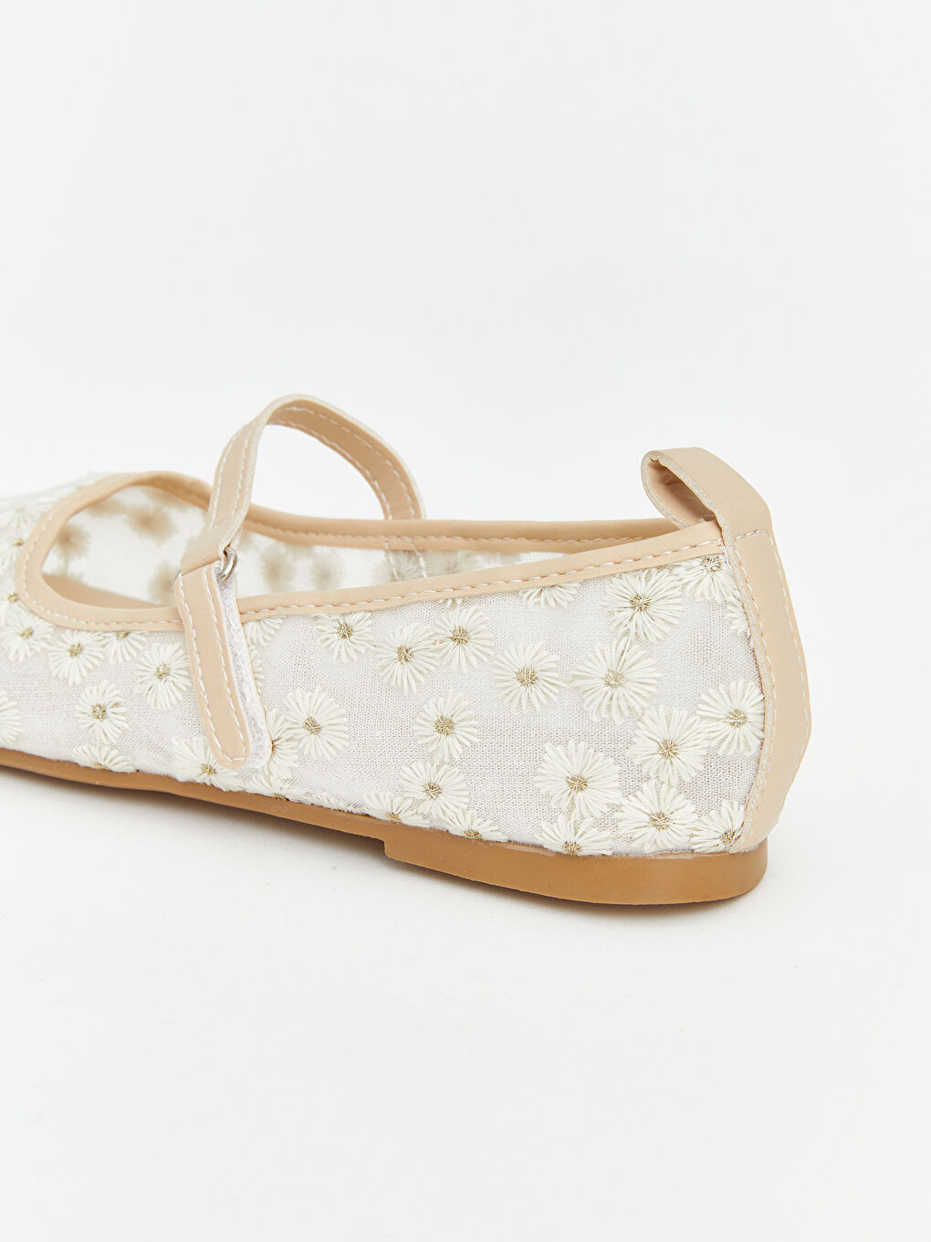 Ekru Çiçekli Kız Çocuk Babet-4