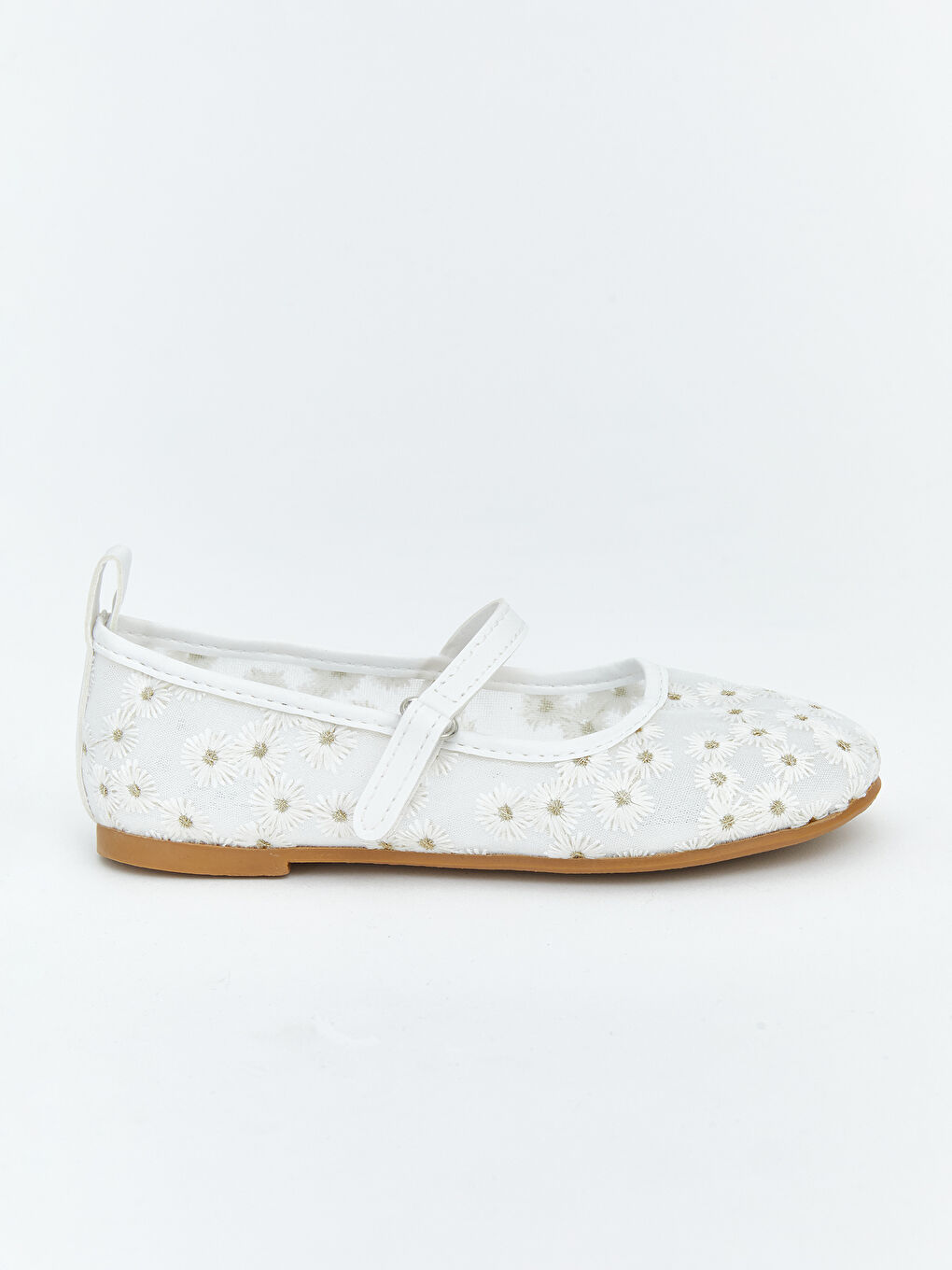 Beyaz Çiçekli Kız Çocuk Babet -1