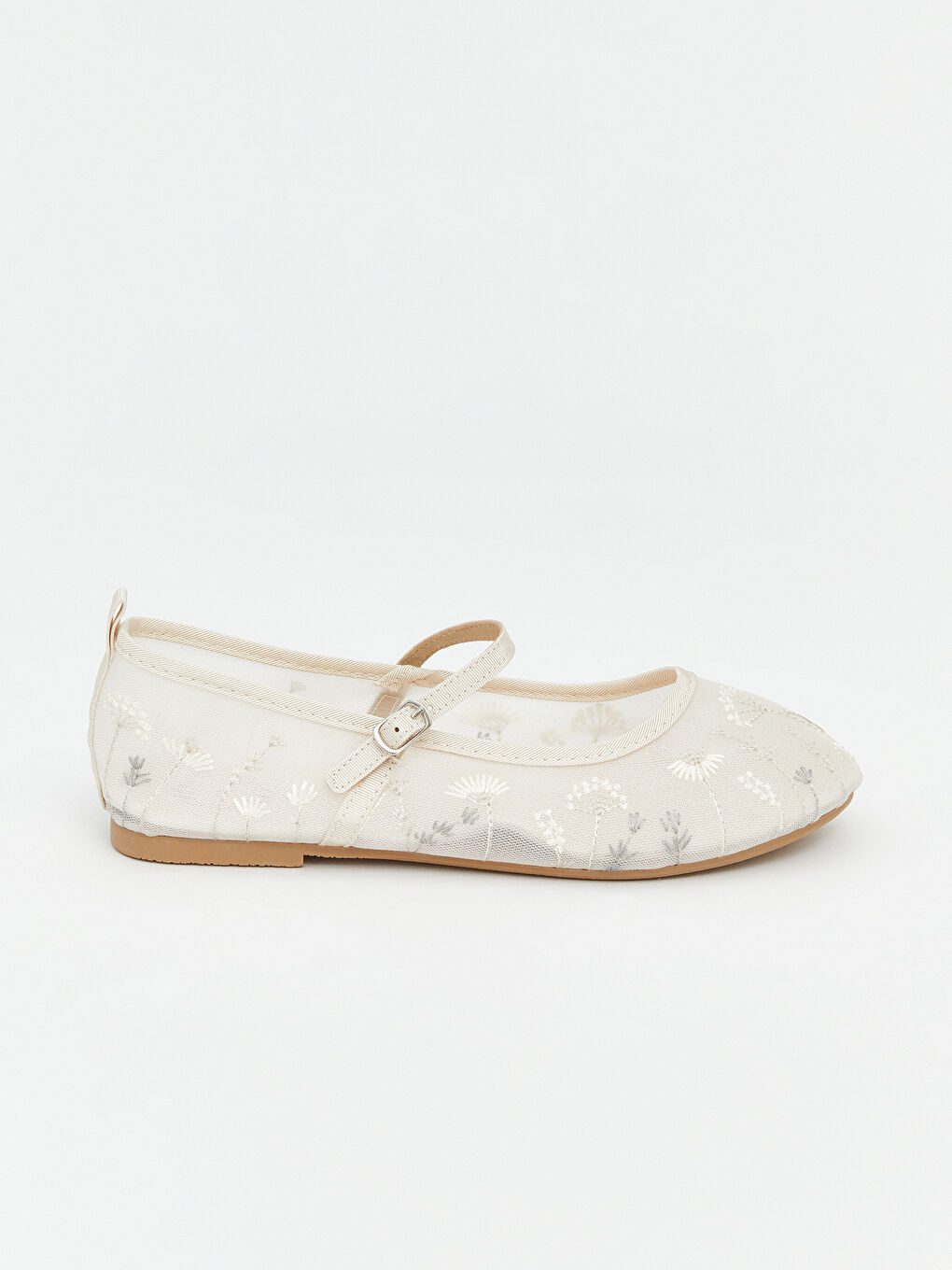 Ekru Kız Çocuk Nakışlı Babet-1