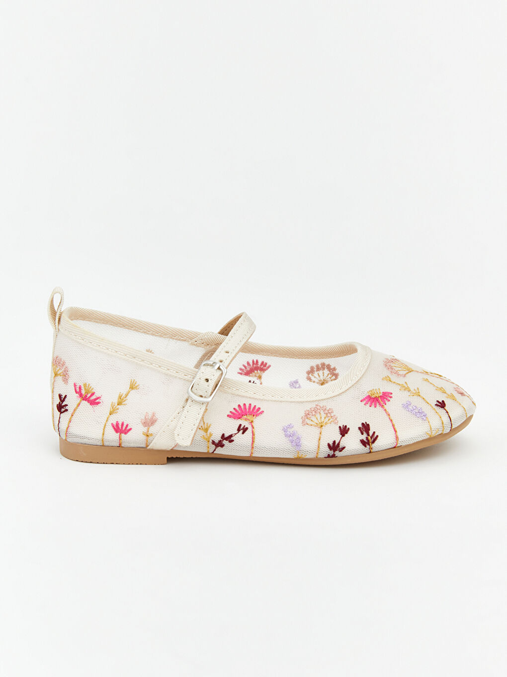 Bej Çiçek Nakışlı Kız Bebek Babet-1