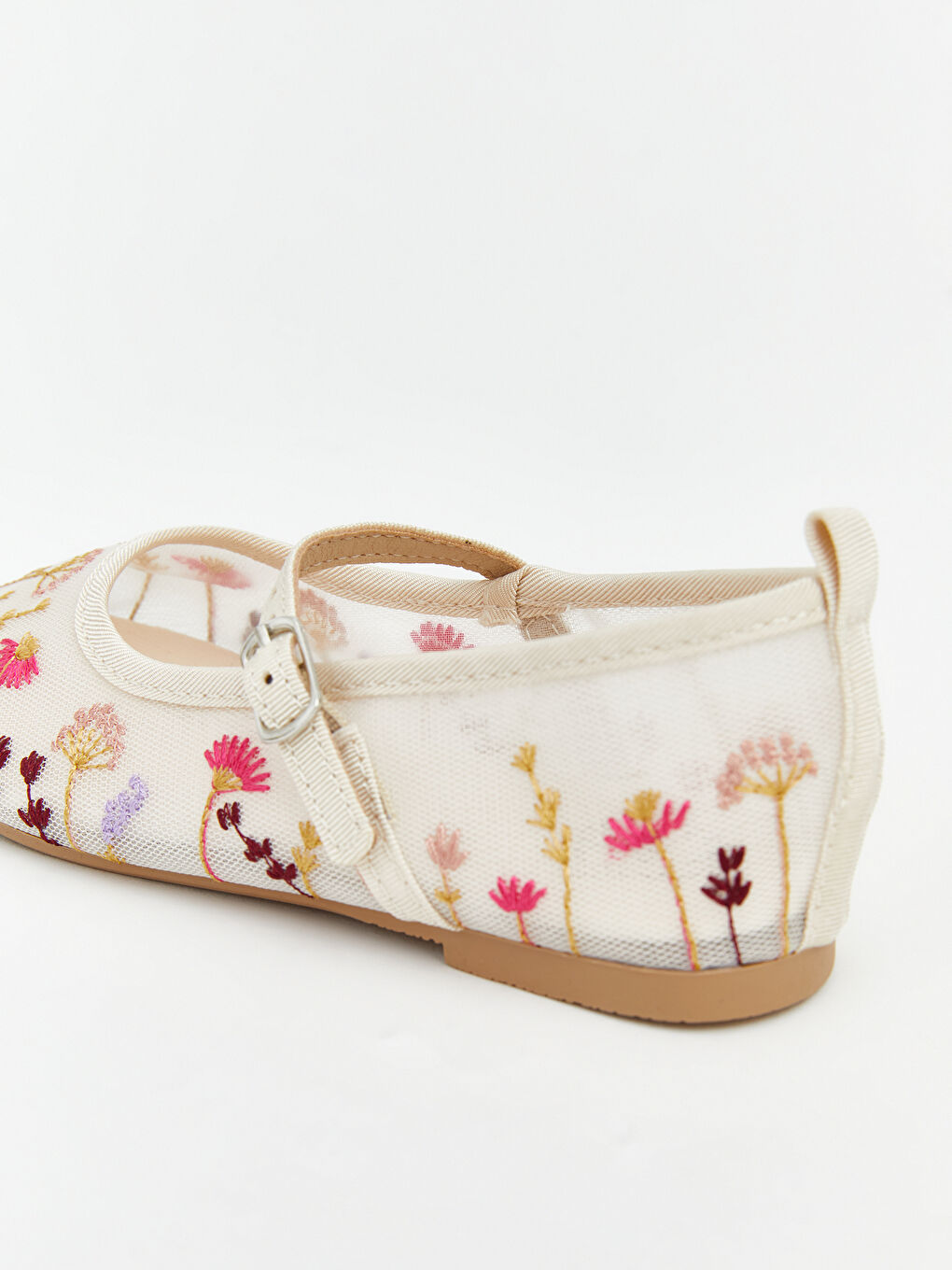 Bej Çiçek Nakışlı Kız Bebek Babet-4