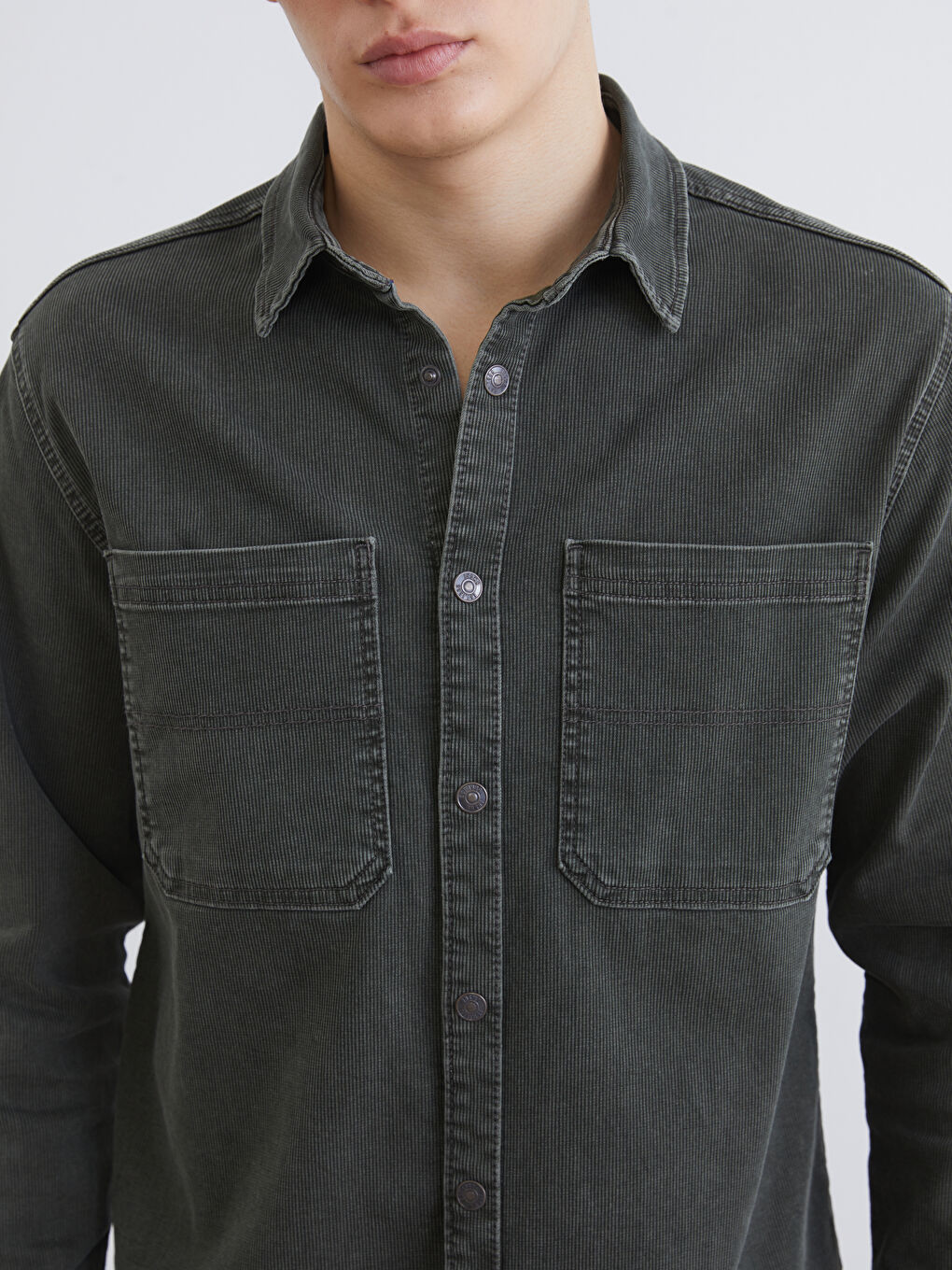 Haki Rahat Kalıp Erkek Jean Gömlek-2