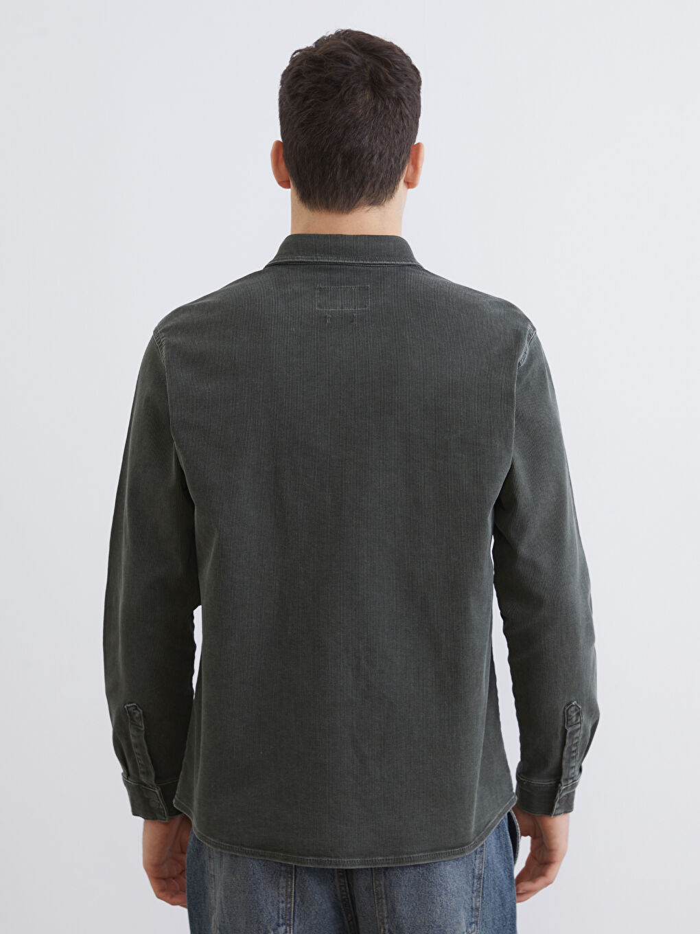 Haki Rahat Kalıp Erkek Jean Gömlek-3