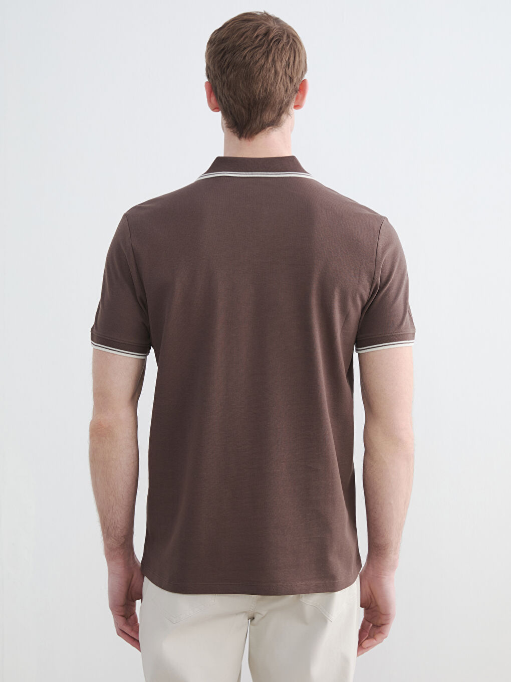 Kahverengi Polo Yaka Pike Erkek Tişört-3