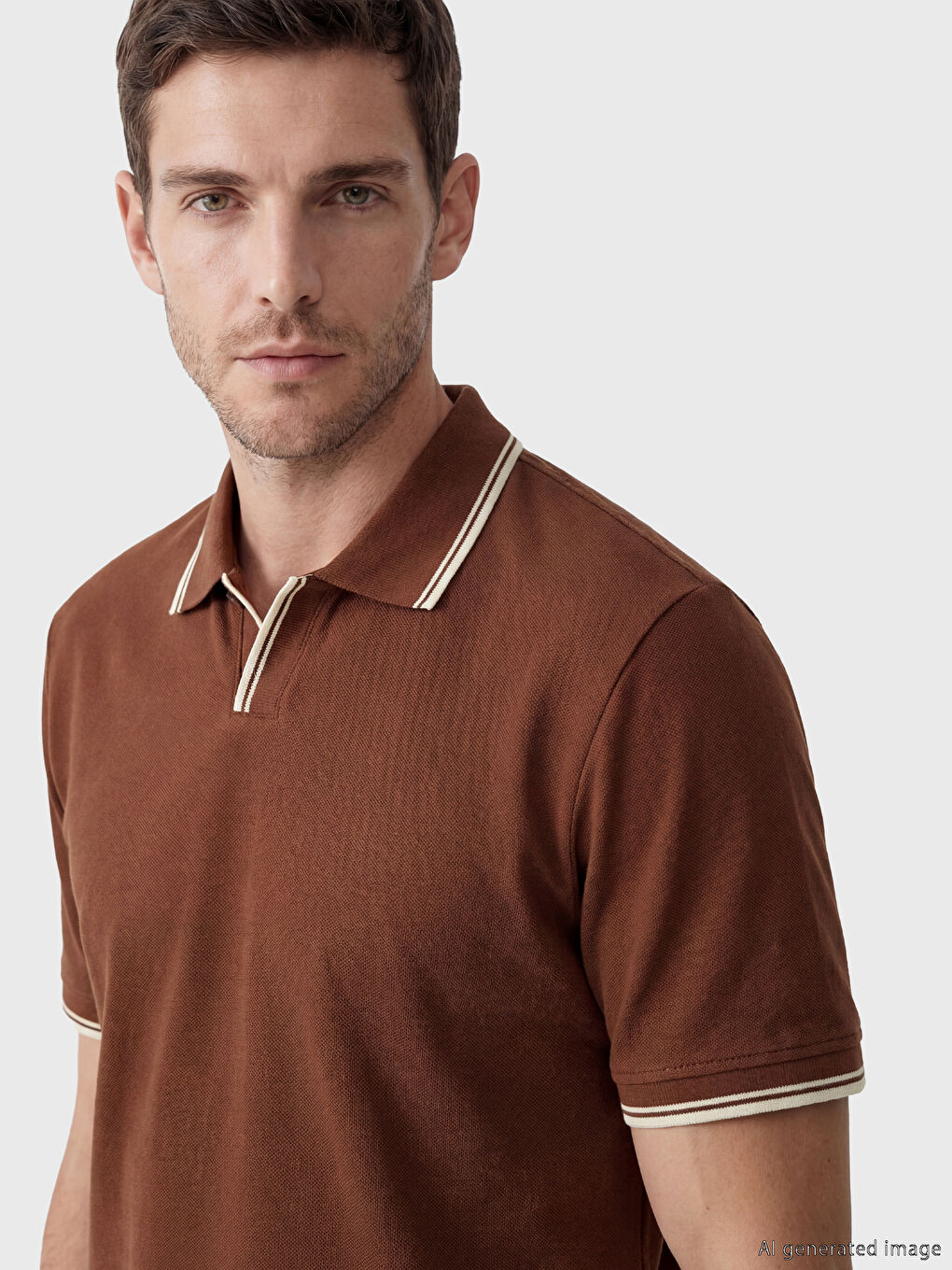 Kahverengi Polo Yaka Pike Erkek Tişört-1