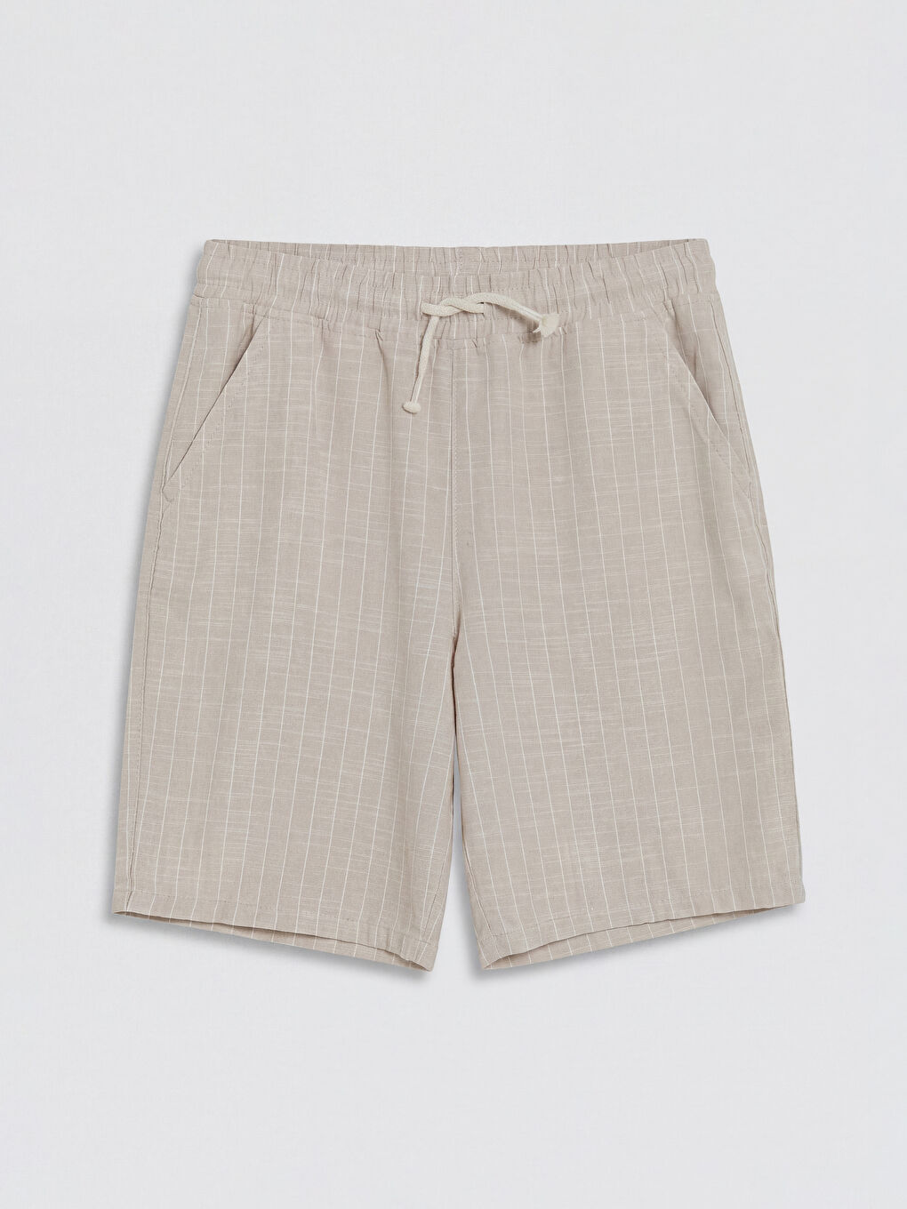 Bej Çizgili Erkek Çocuk Poplin Şort