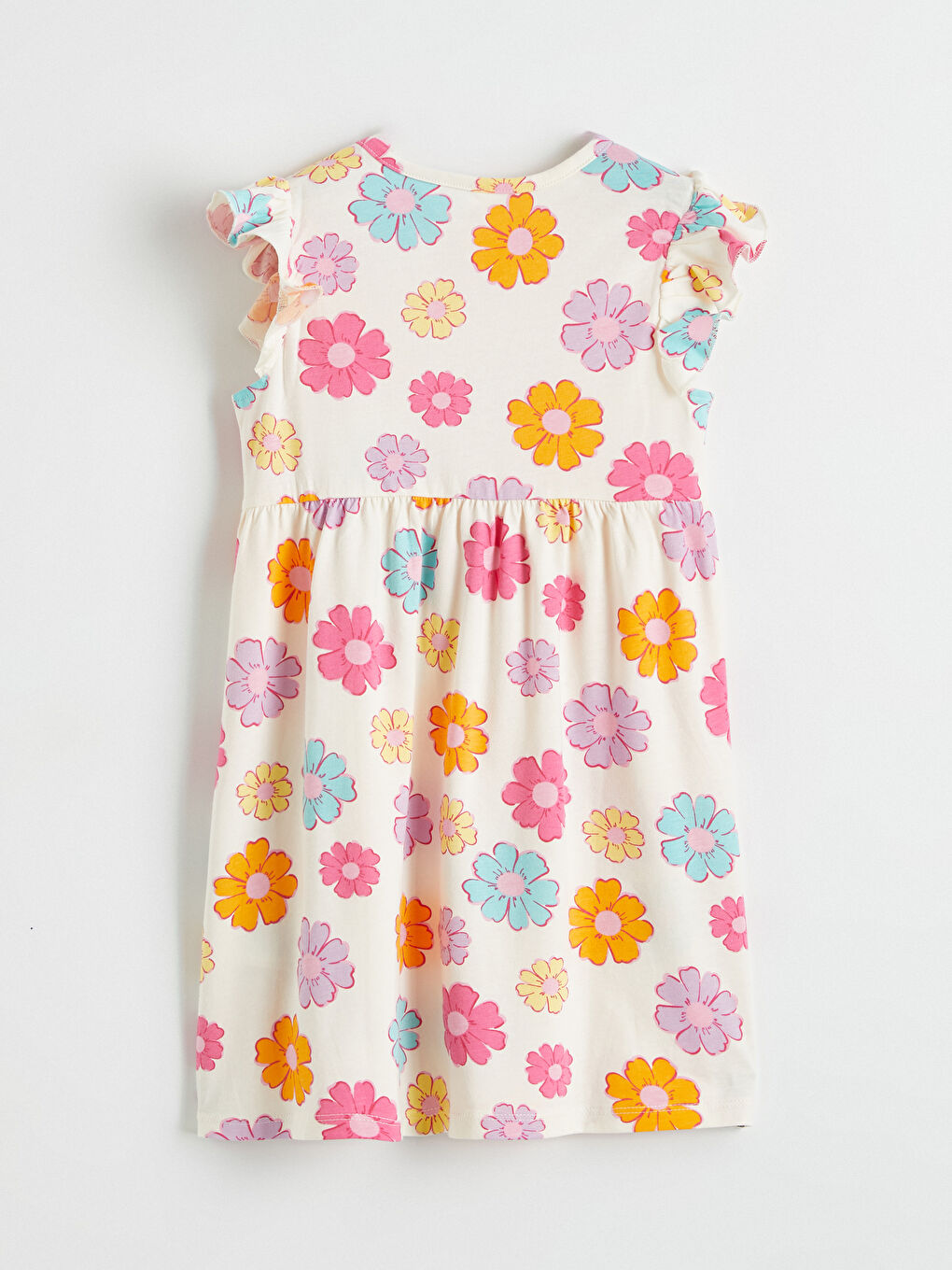 Ekru Çiçek Desenli Kız Çocuk Elbise-2