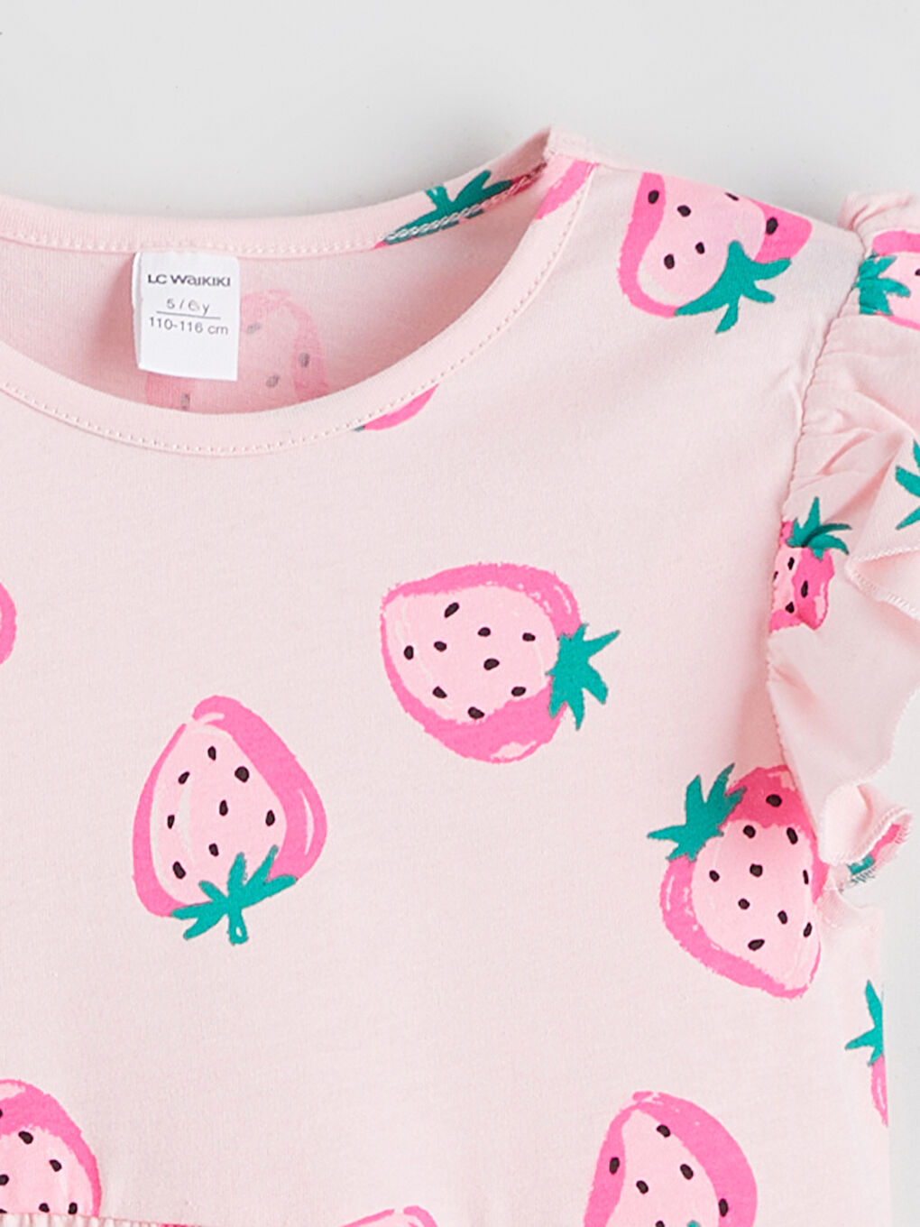 Pembe Çiçek Desenli Kız Çocuk Elbise-1