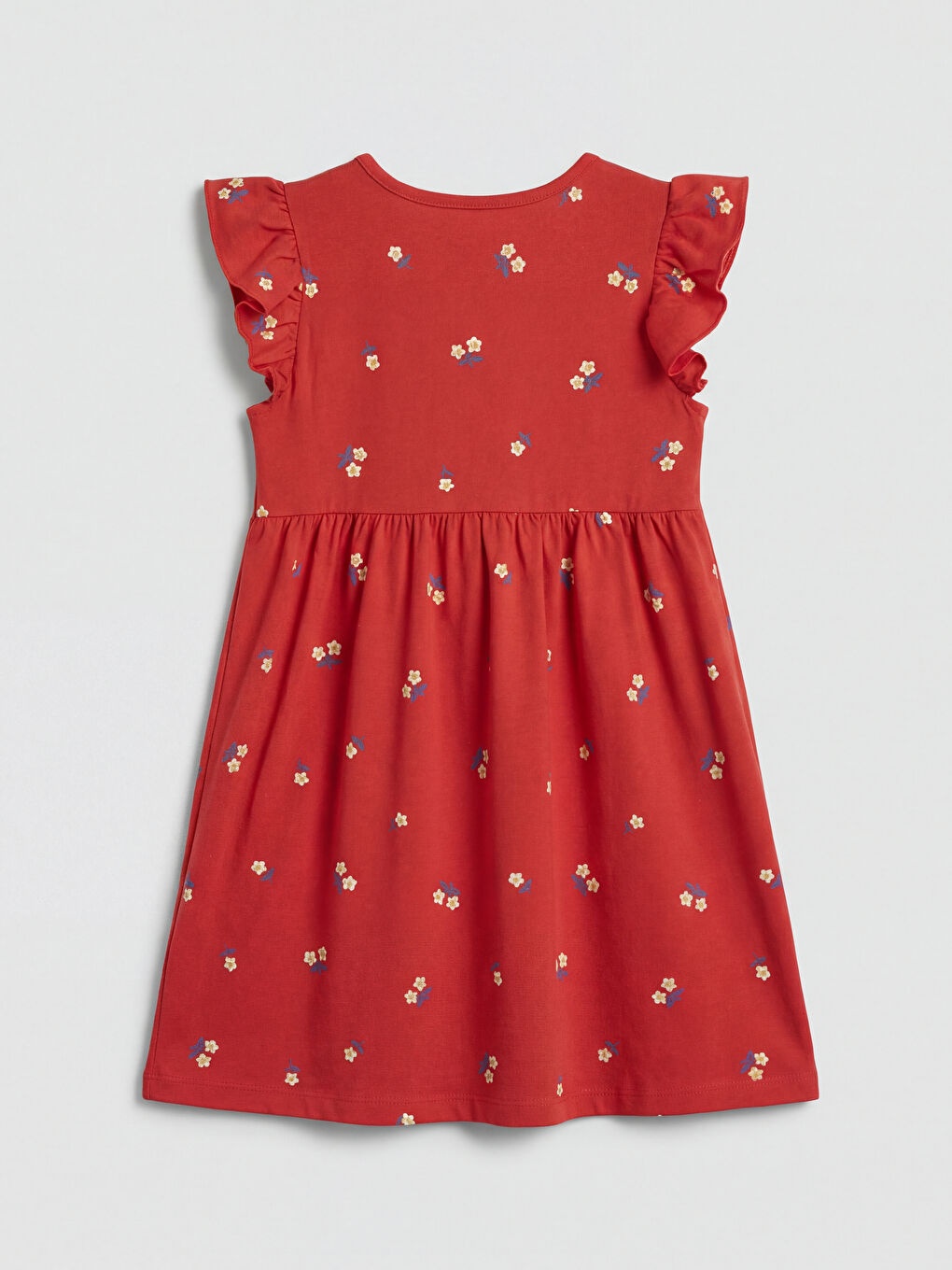 Kırmızı Çiçek Desenli Kız Çocuk Elbise-1