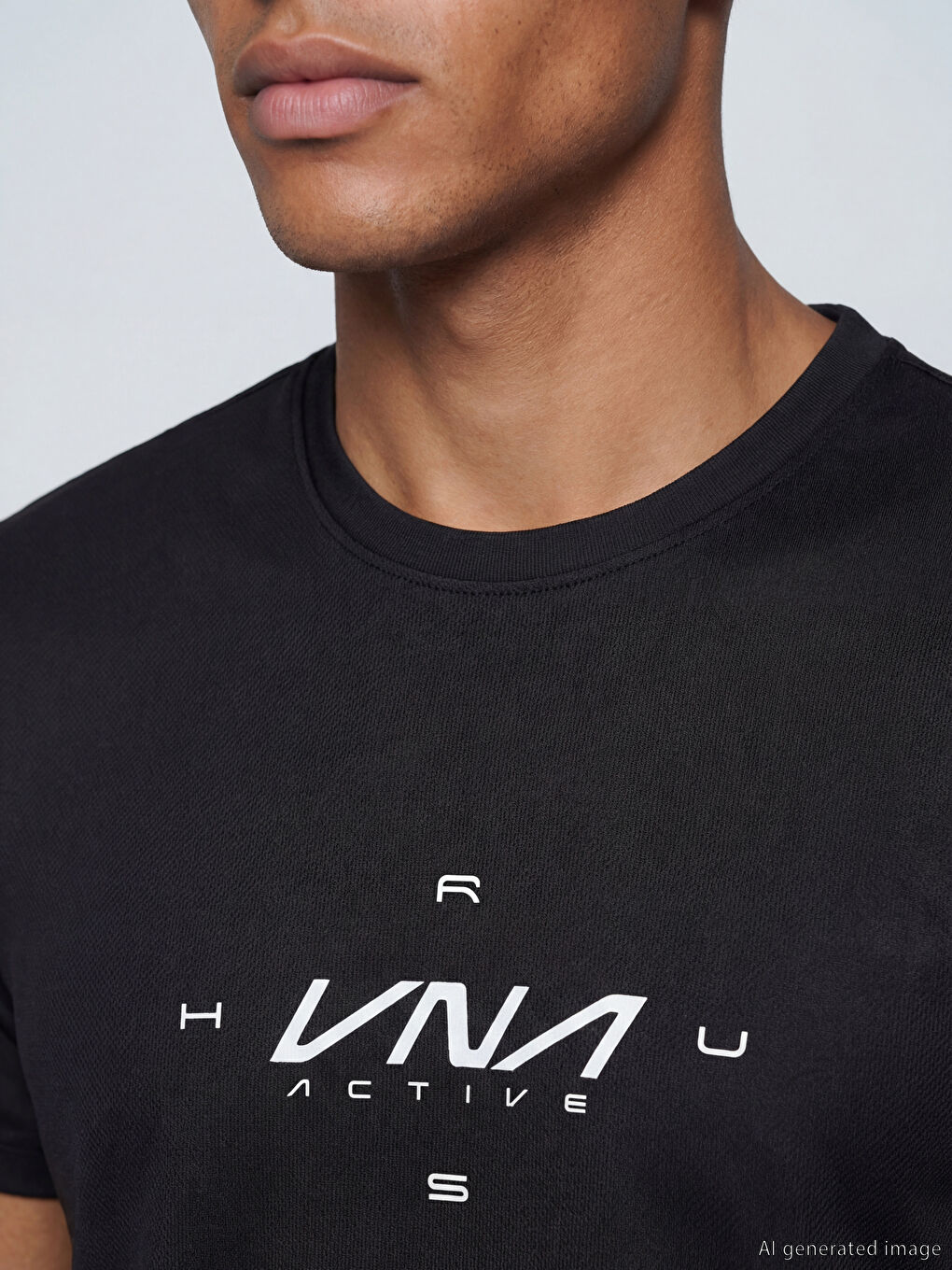 Siyah Bisiklet Yaka Baskılı Erkek Spor Tişört-2