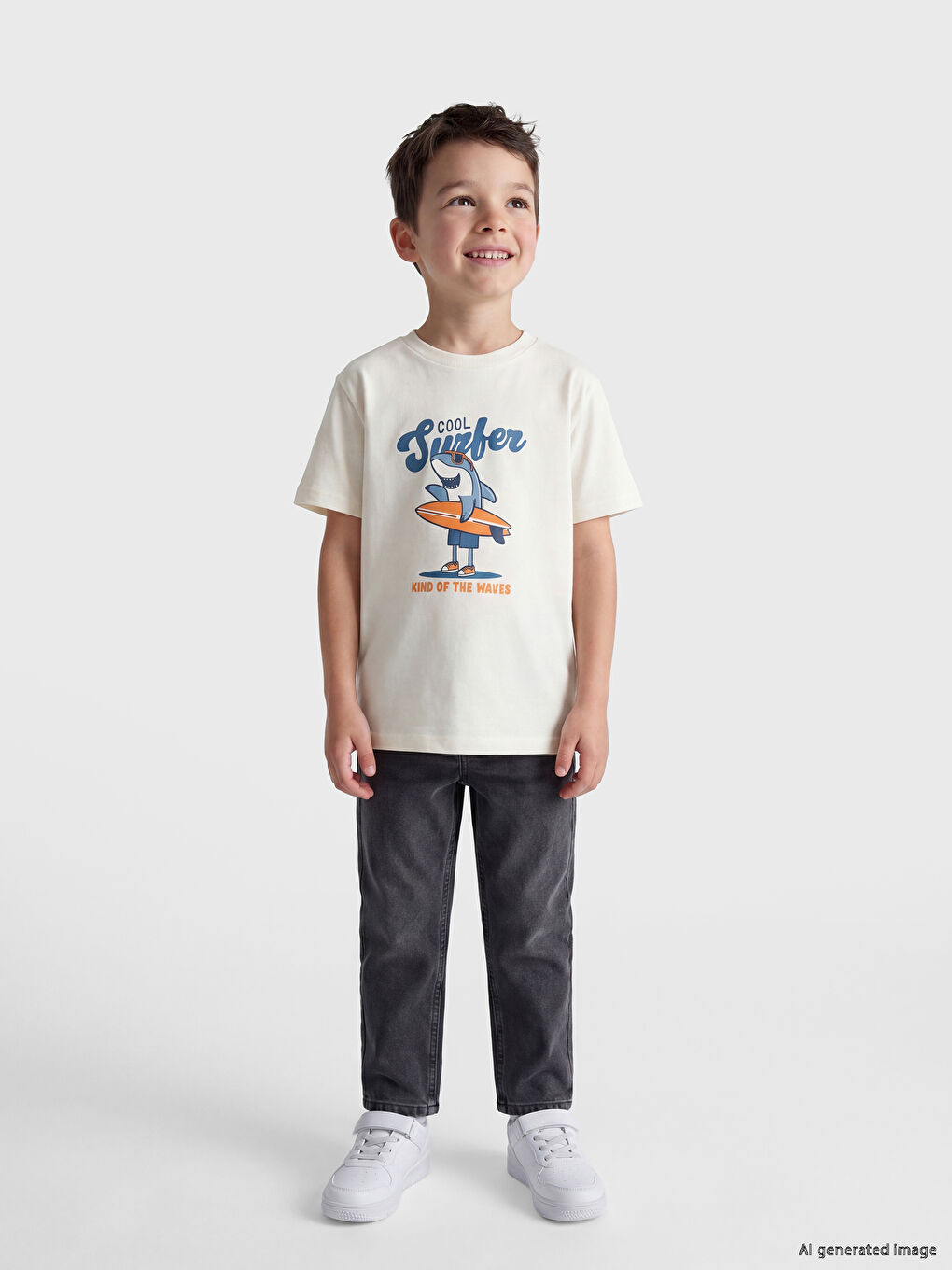 Bisiklet Yaka Baskılı Erkek Çocuk Tişört-1