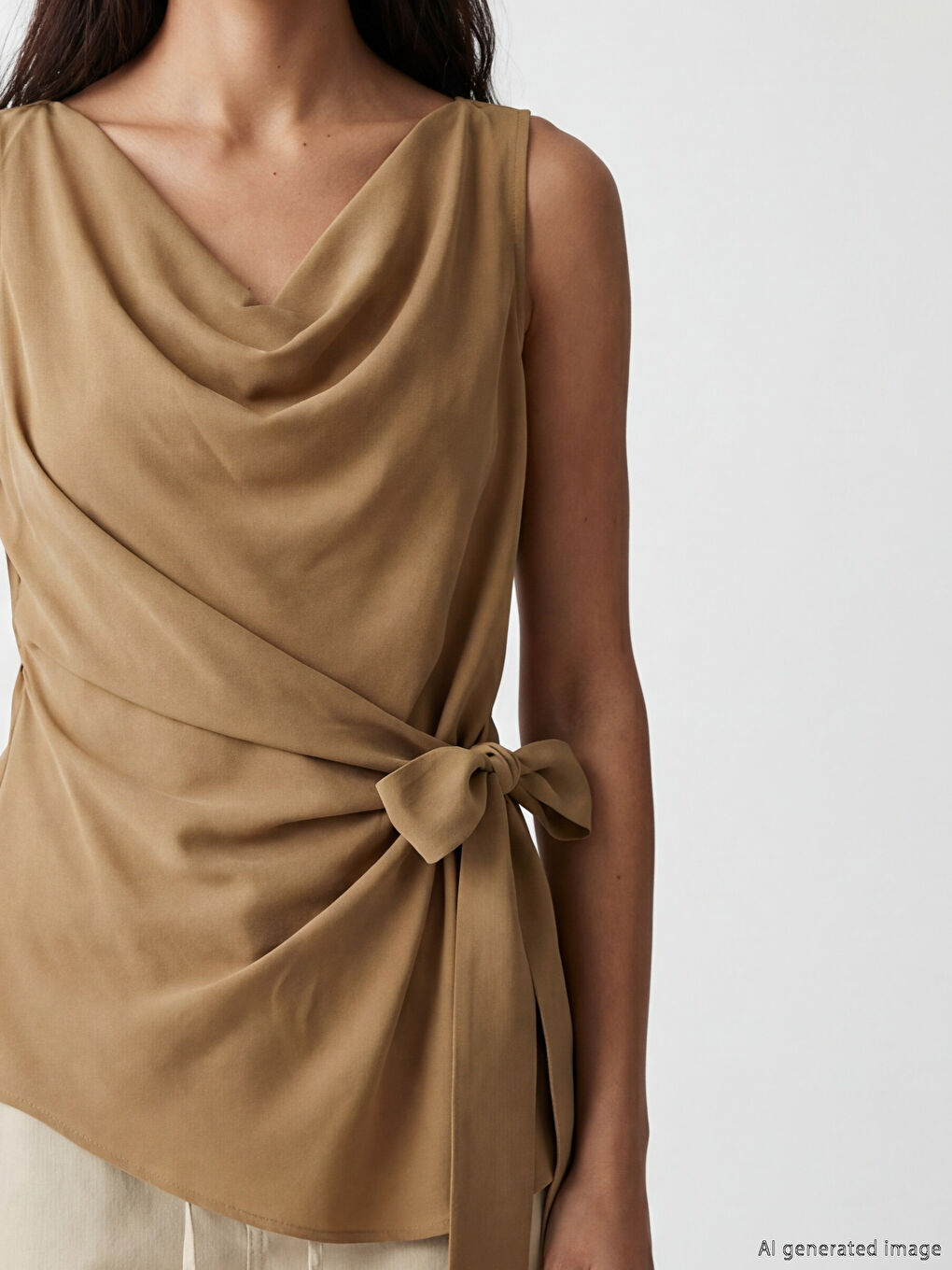 بلوزة بياقة واسعة متدلية مع ربطة عنق-2