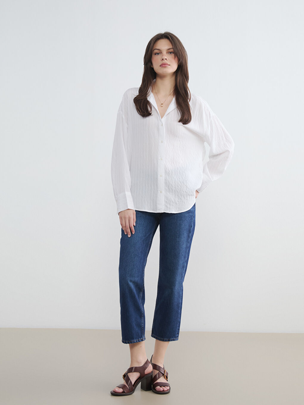 Chemise Dobby Rayée Oversize Femme-1