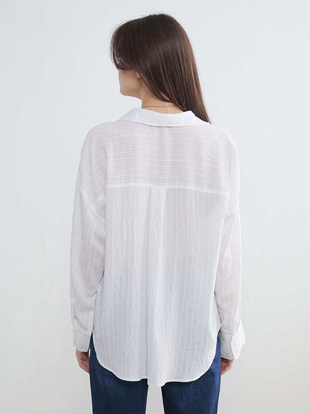 Chemise Dobby Rayée Oversize Femme-3