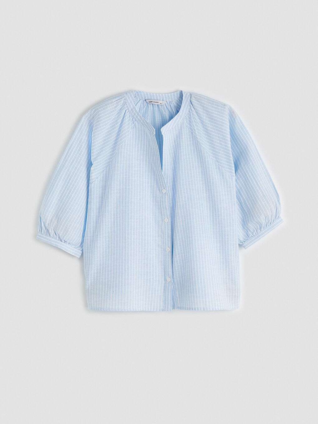 Μπλούζα Ριγέ με Λαιμόκοψη με Εγκοπή και Φουσκωτά Μανίκια-4