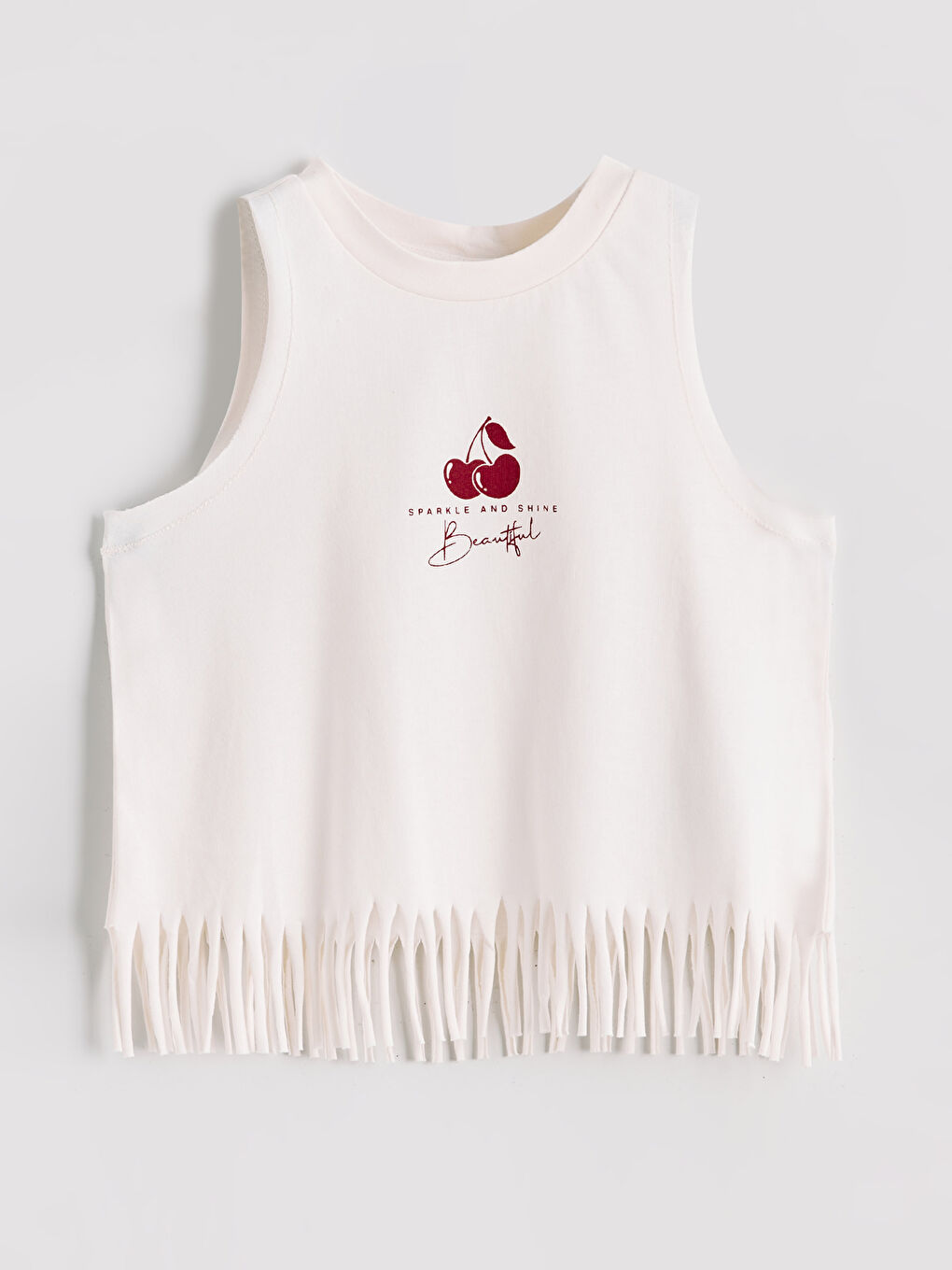 تيشيرت بدون أكمام مطبوع بياقة دائرية للبنات