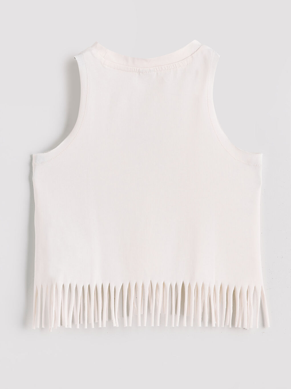 تيشيرت بدون أكمام مطبوع بياقة دائرية للبنات-1