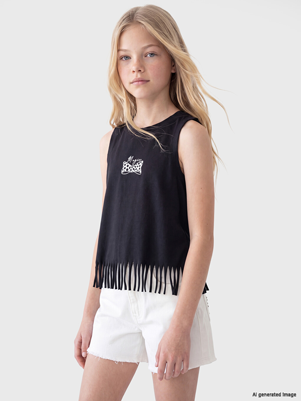 Crew Neck Printed Girls' Tank Top