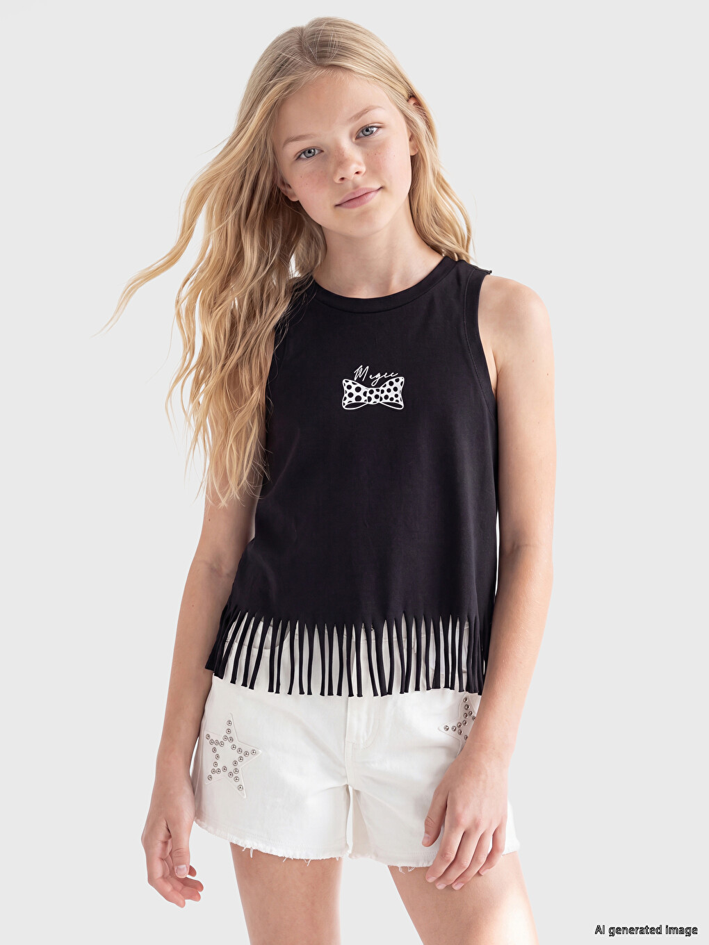 Crew Neck Printed Girls' Tank Top-1