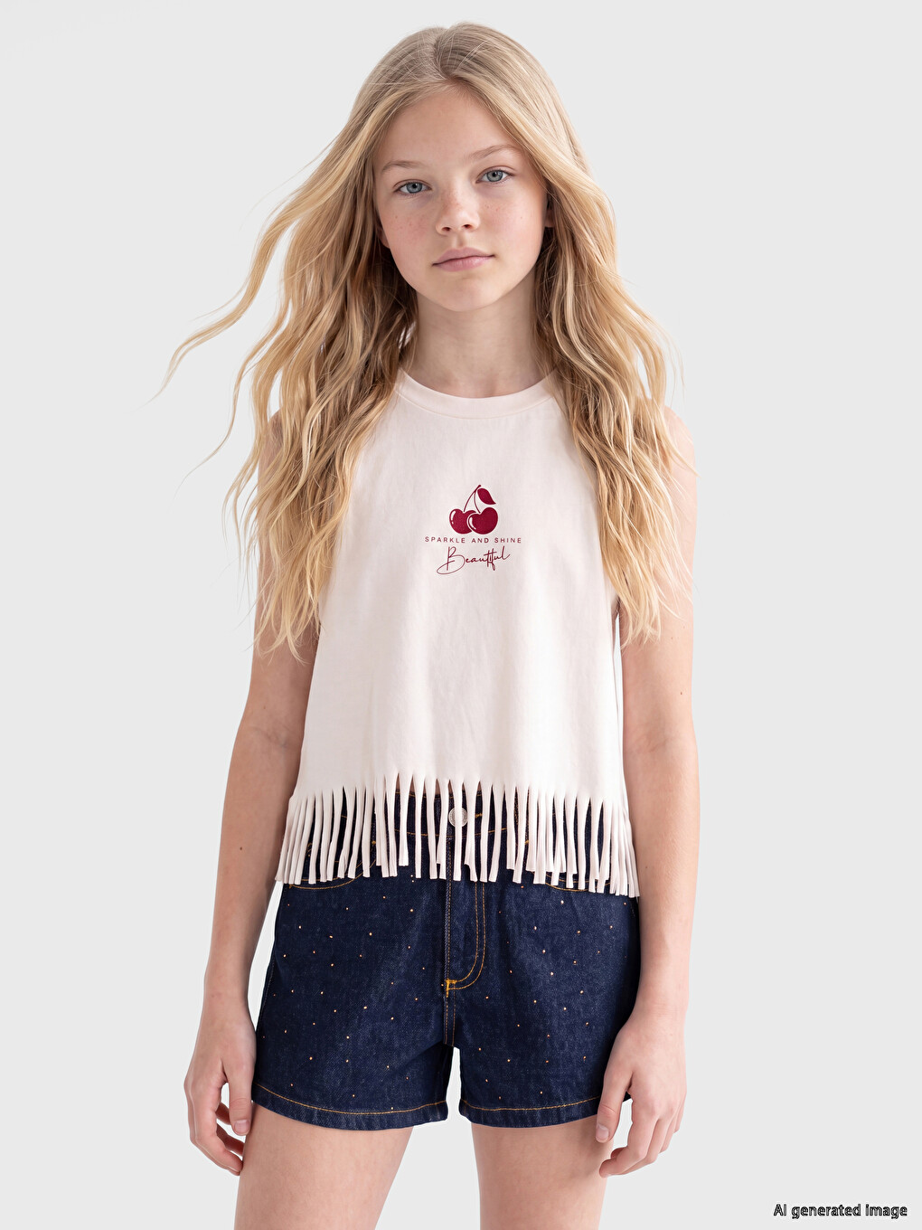 Crew Neck Printed Girls' Tank Top-1