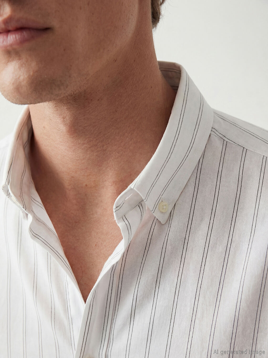 Ekru Regular Fit Çizgili Erkek Gömlek-2