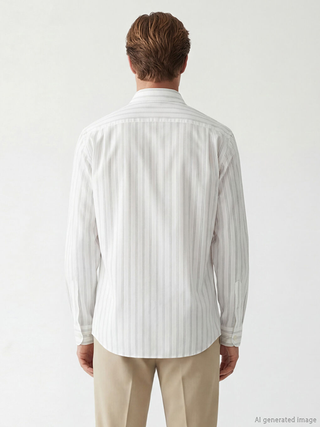Ekru Regular Fit Çizgili Erkek Gömlek-3