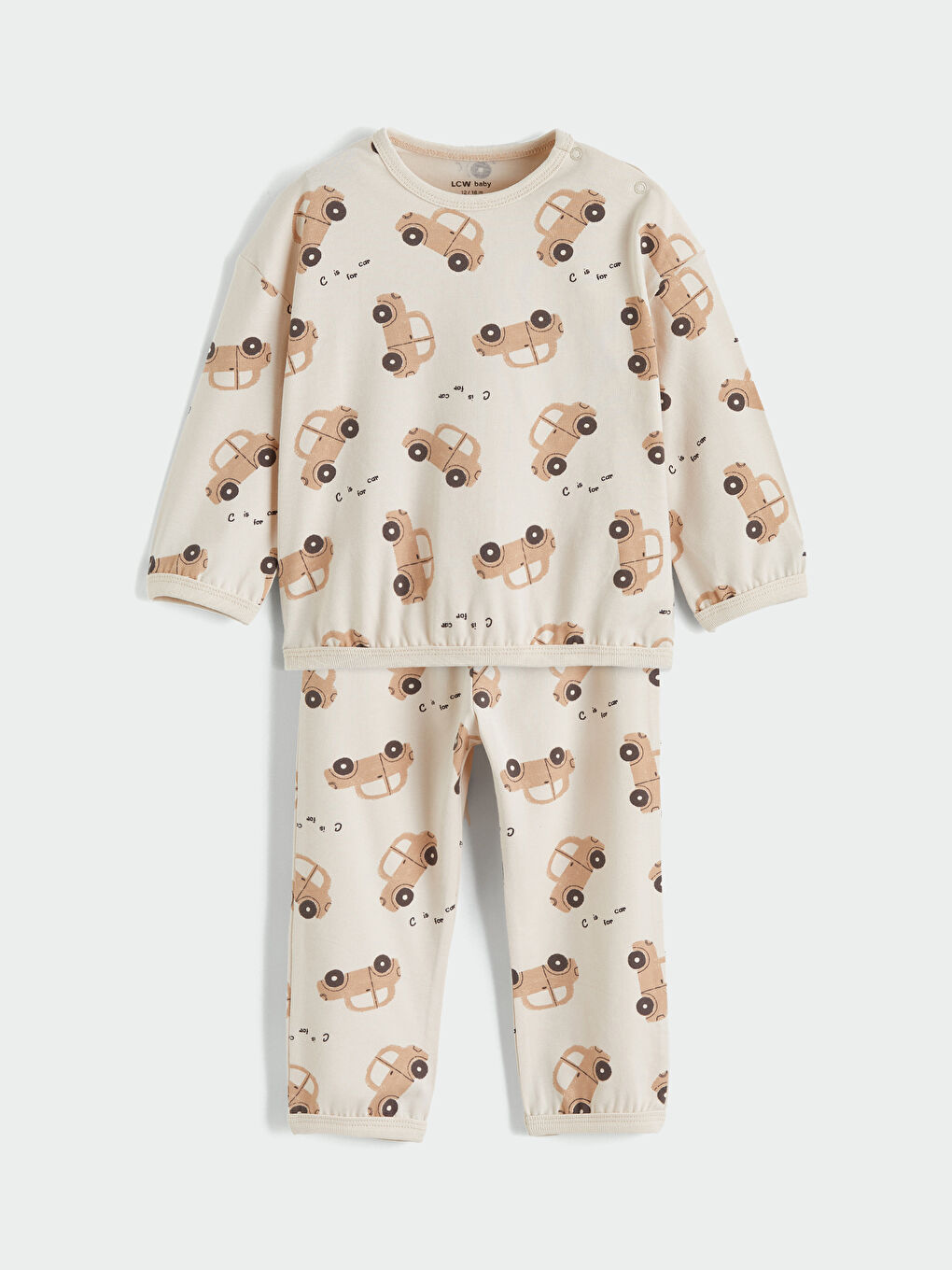 Bej Bisiklet Yaka Baskılı Erkek Bebek Pijama Takımı