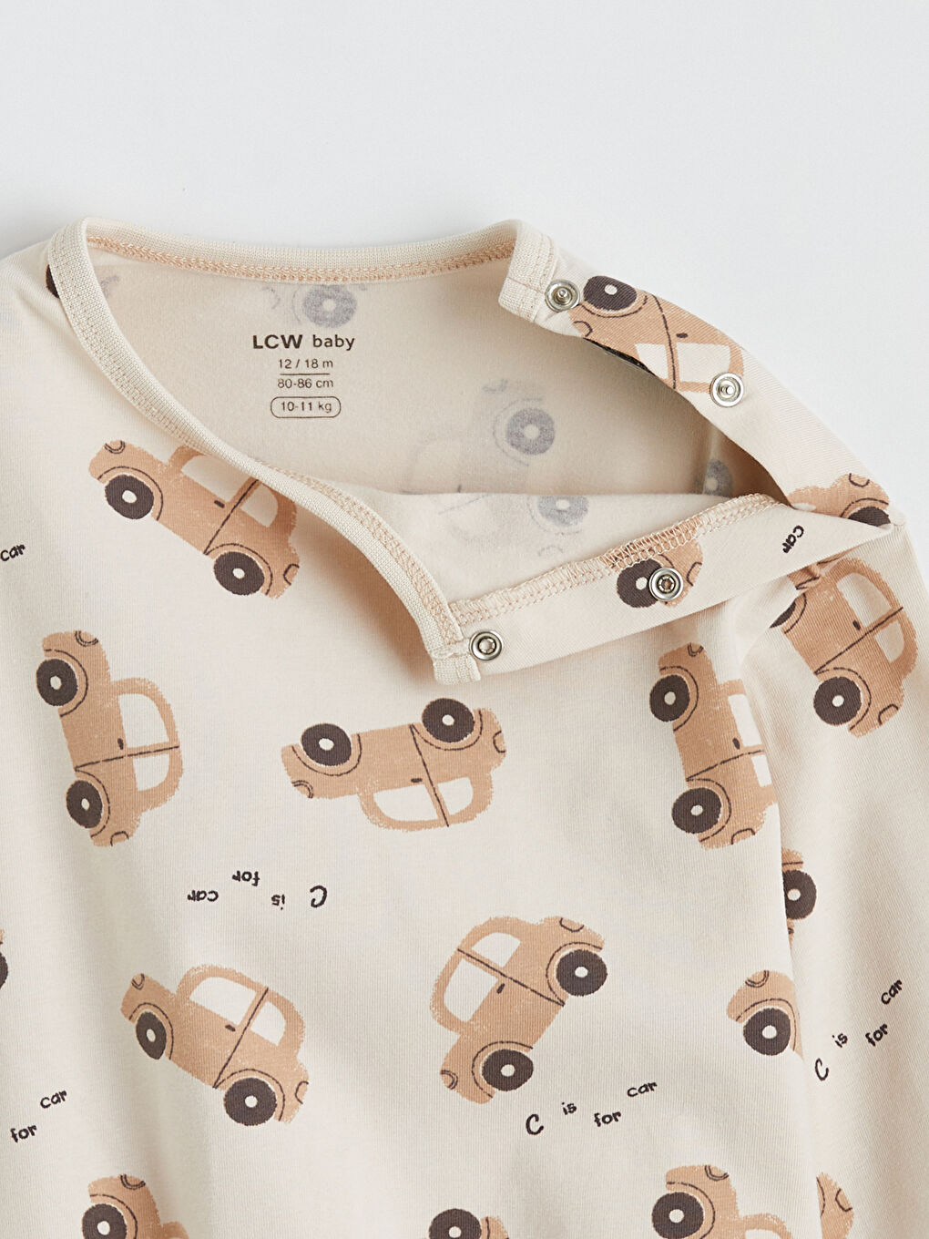 Bej Bisiklet Yaka Baskılı Erkek Bebek Pijama Takımı-3