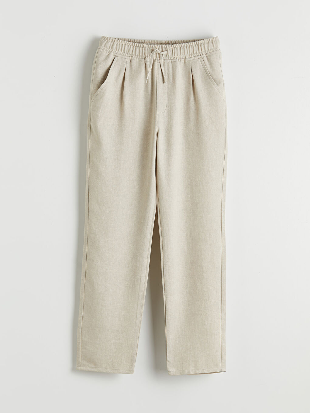 Bej Beli Lastikli Pileli Erkek Çocuk Gabardin Pantolon