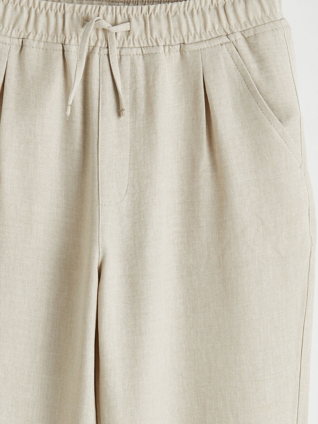 Bej Beli Lastikli Pileli Erkek Çocuk Gabardin Pantolon-2