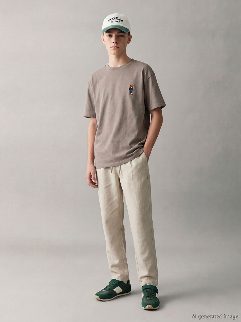 Elastic Waist Pleated Boys' Gabardine Trousers