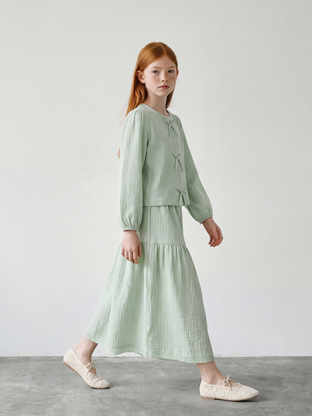 بلوزة موسلين للبنات مزينة بعقدة-1