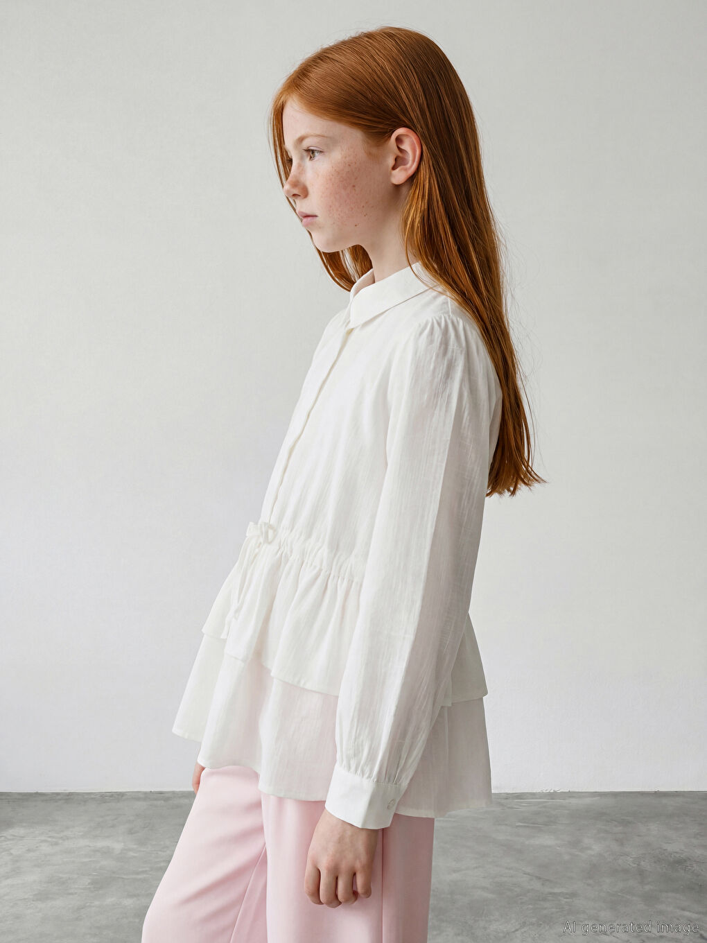 Beyaz Bebe Yaka Fırfırlı Kız Çocuk Poplin Gömlek