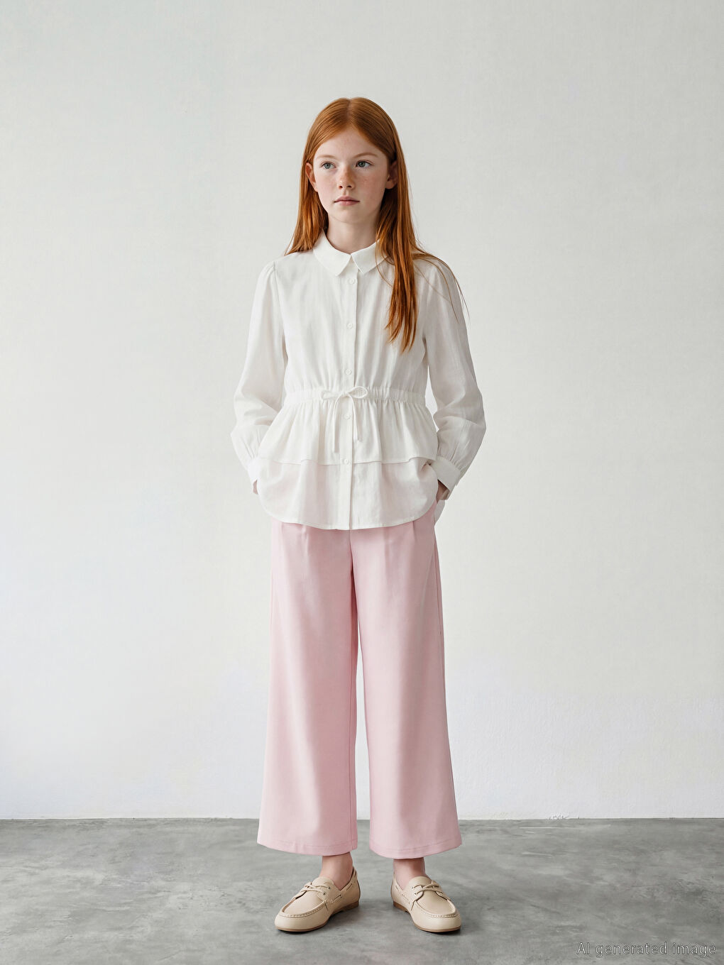 Beyaz Bebe Yaka Fırfırlı Kız Çocuk Poplin Gömlek-1