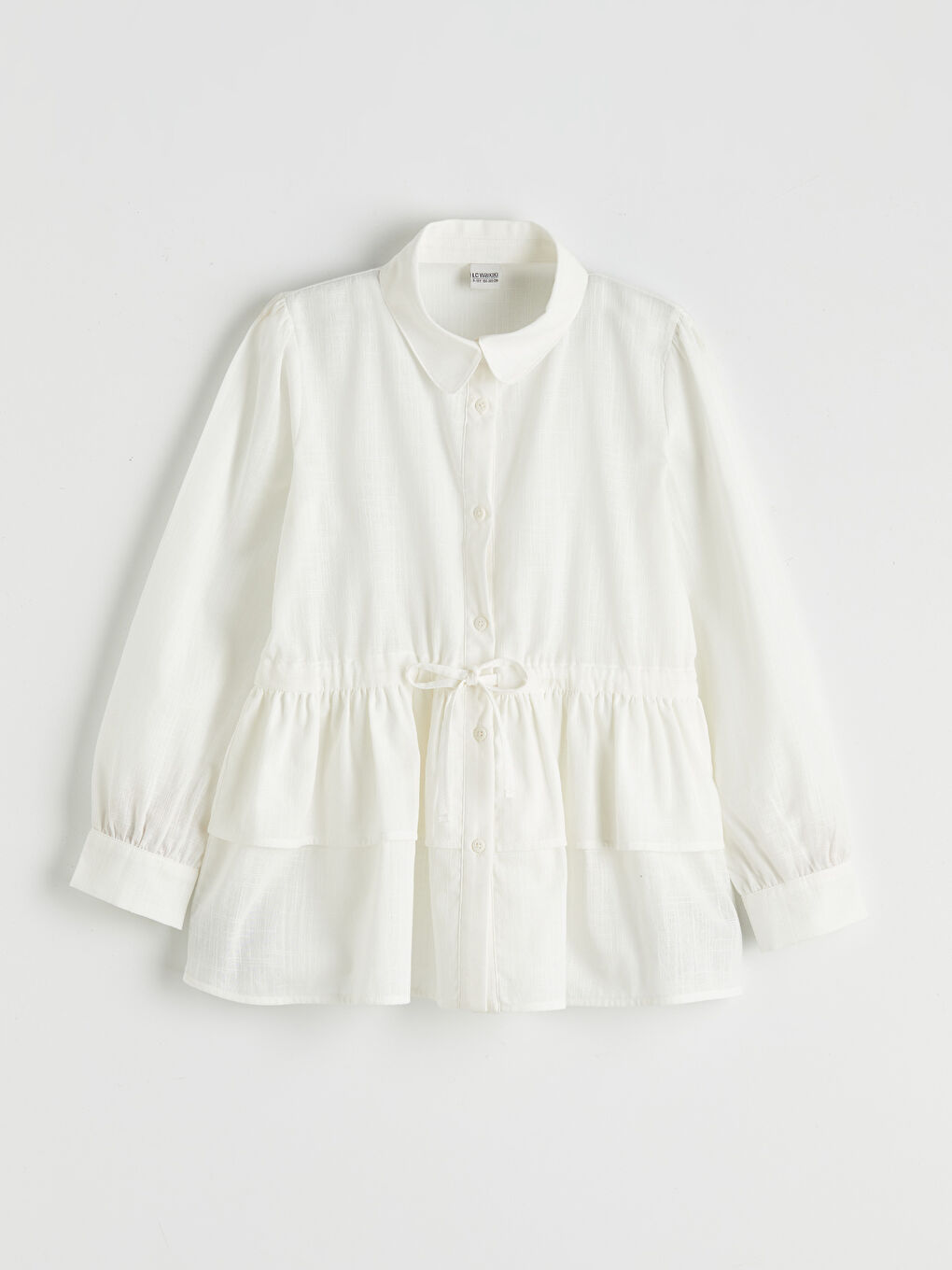 Beyaz Bebe Yaka Fırfırlı Kız Çocuk Poplin Gömlek-2