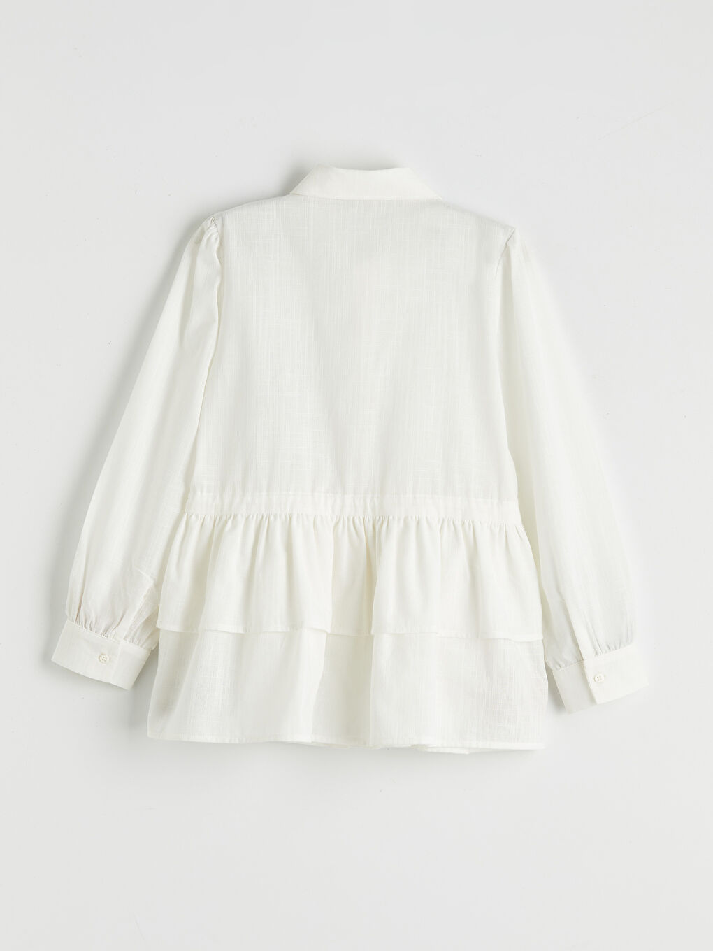 Beyaz Bebe Yaka Fırfırlı Kız Çocuk Poplin Gömlek-3