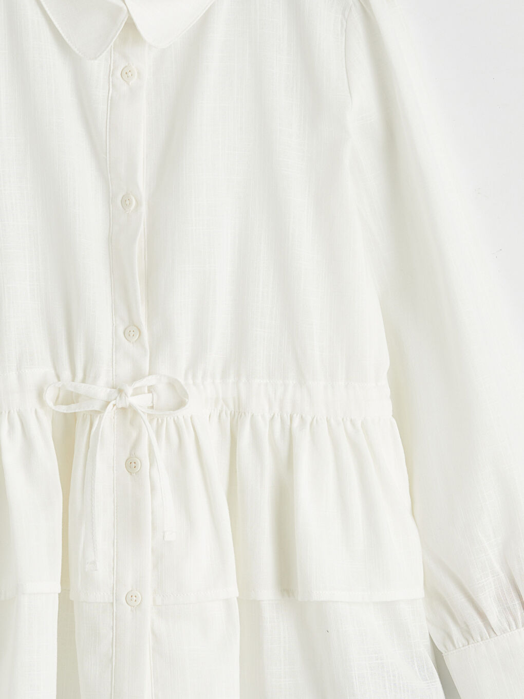 Beyaz Bebe Yaka Fırfırlı Kız Çocuk Poplin Gömlek-4