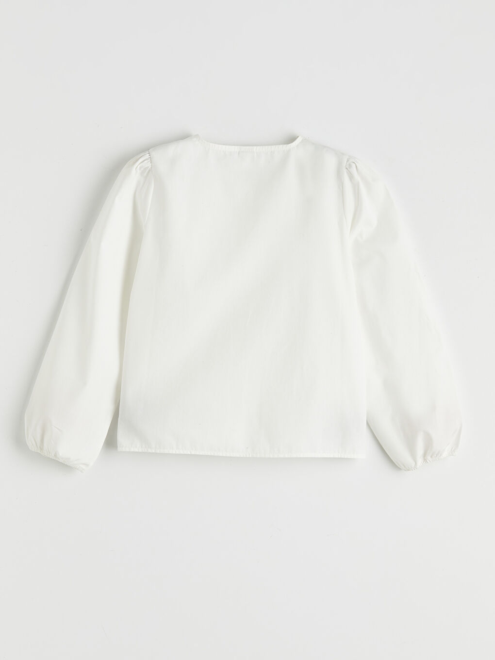 Ekru Brode İşlemeli Balon Kollu Kız Çocuk Gömlek-3