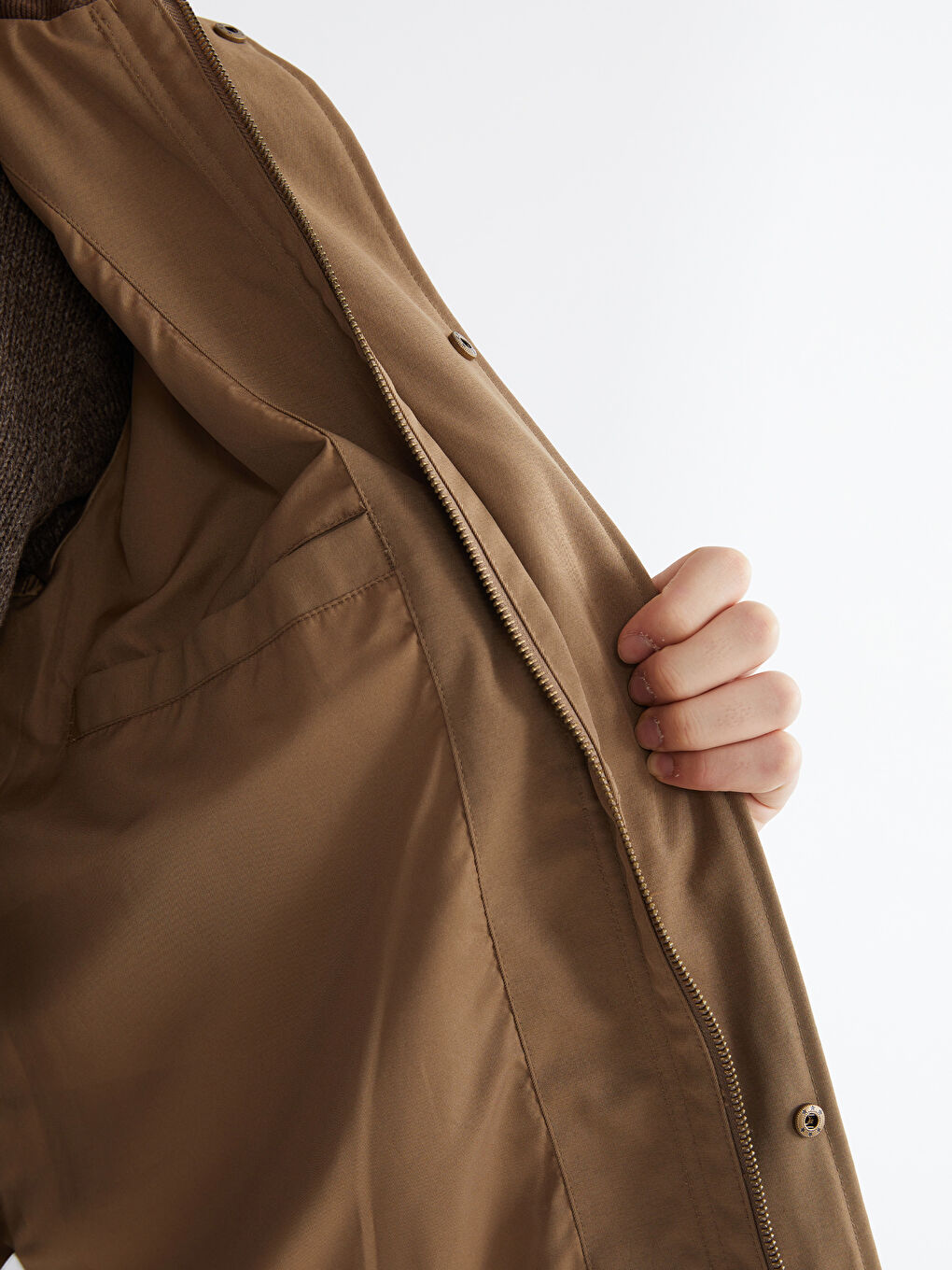 Kahverengi Regular Fit  Kadife Yaka Gabardin Erkek Mont-3