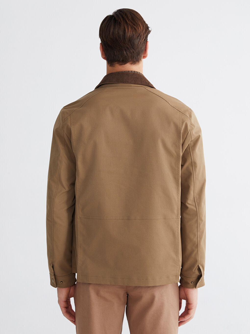 Kahverengi Regular Fit  Kadife Yaka Gabardin Erkek Mont-4