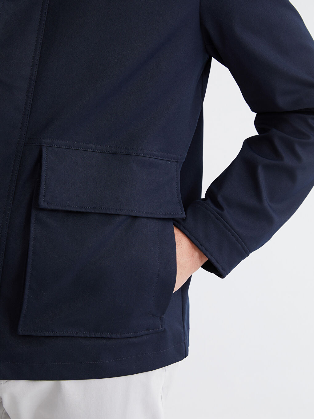 Lacivert Regular Fit  Kadife Yaka Gabardin Erkek Mont-2