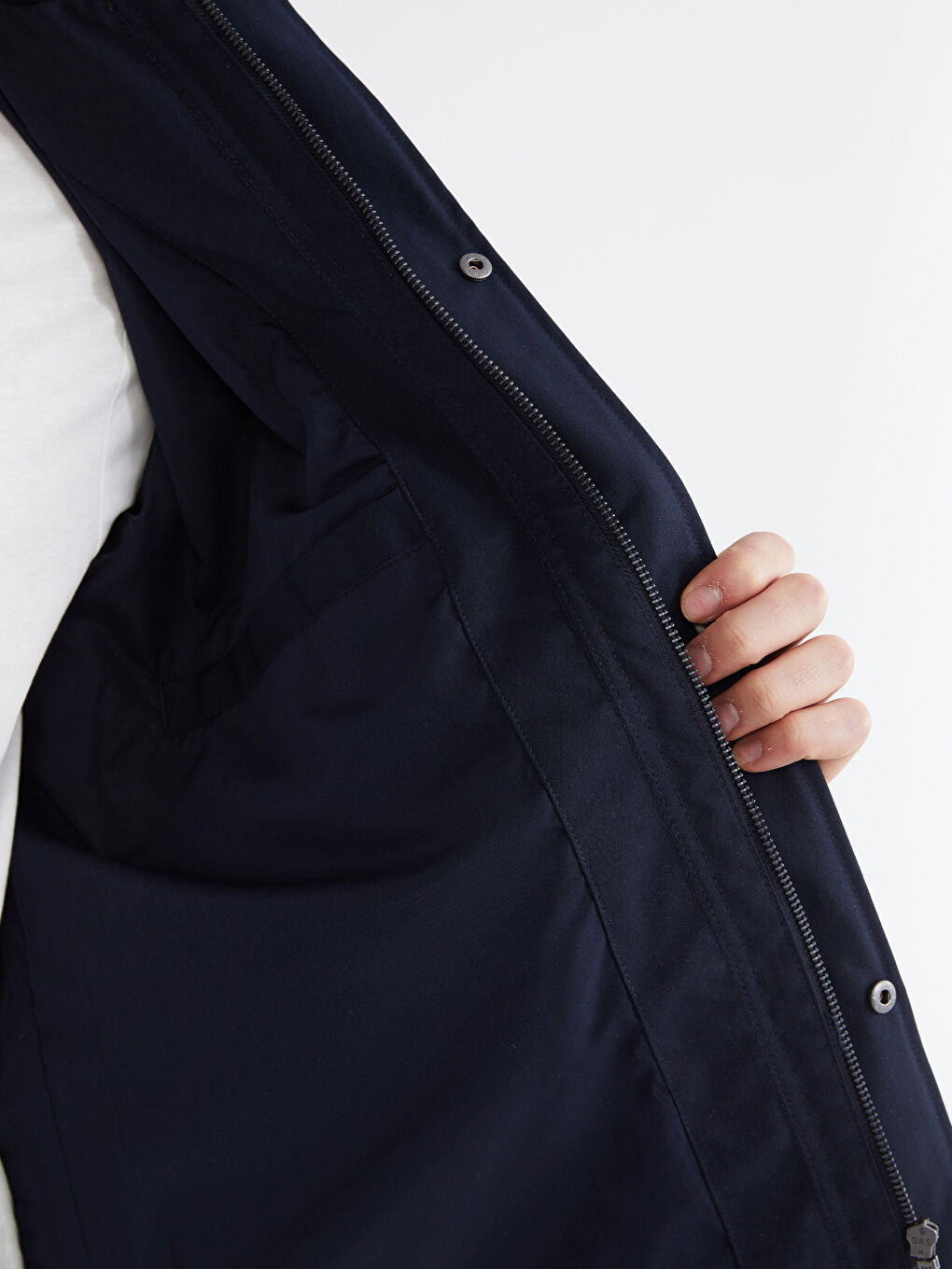 Lacivert Regular Fit  Kadife Yaka Gabardin Erkek Mont-3