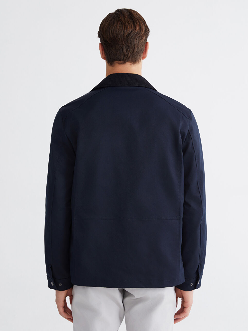 Lacivert Regular Fit  Kadife Yaka Gabardin Erkek Mont-4