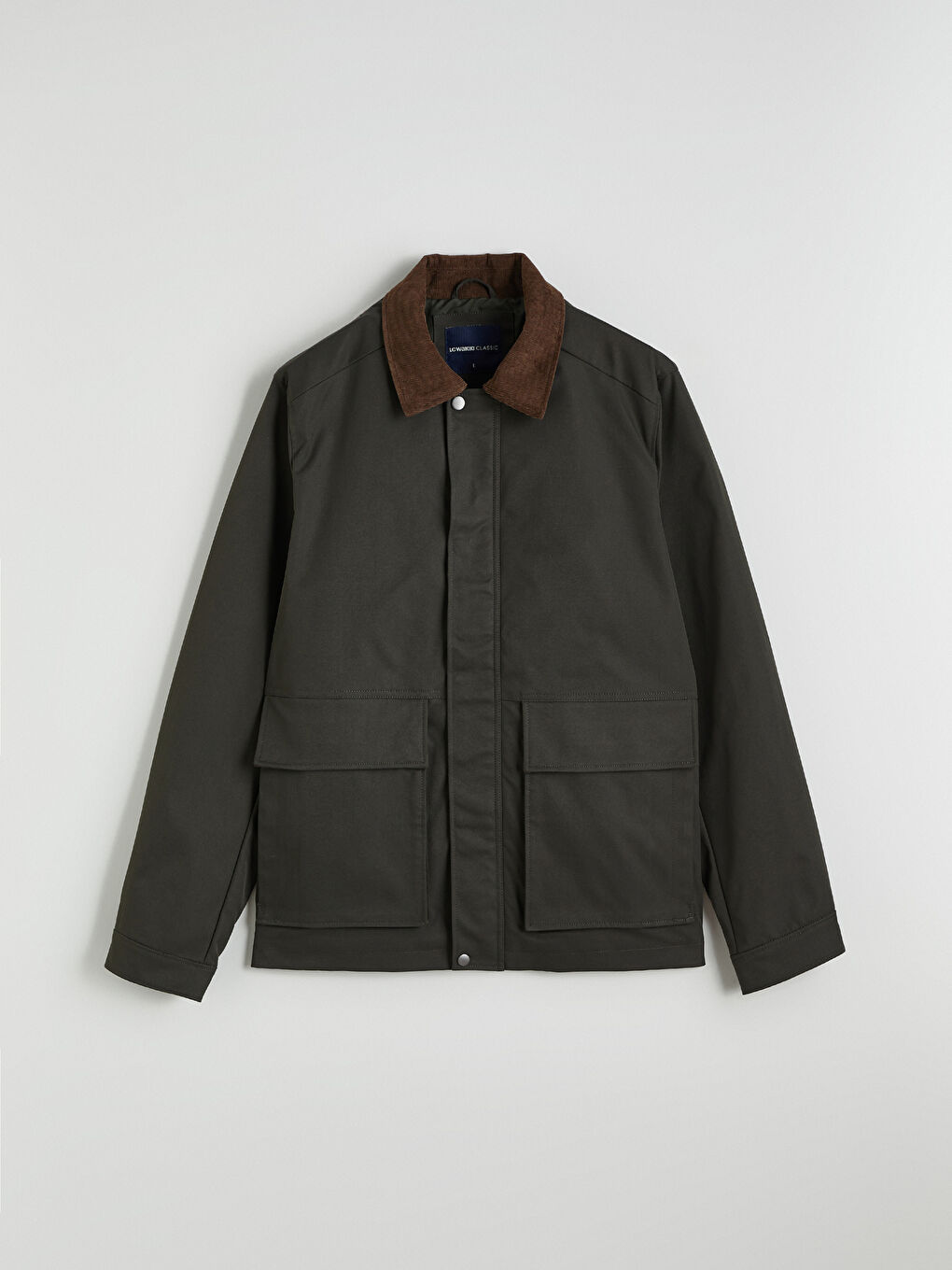 Haki Regular Fit  Kadife Yaka Gabardin Erkek Mont-5