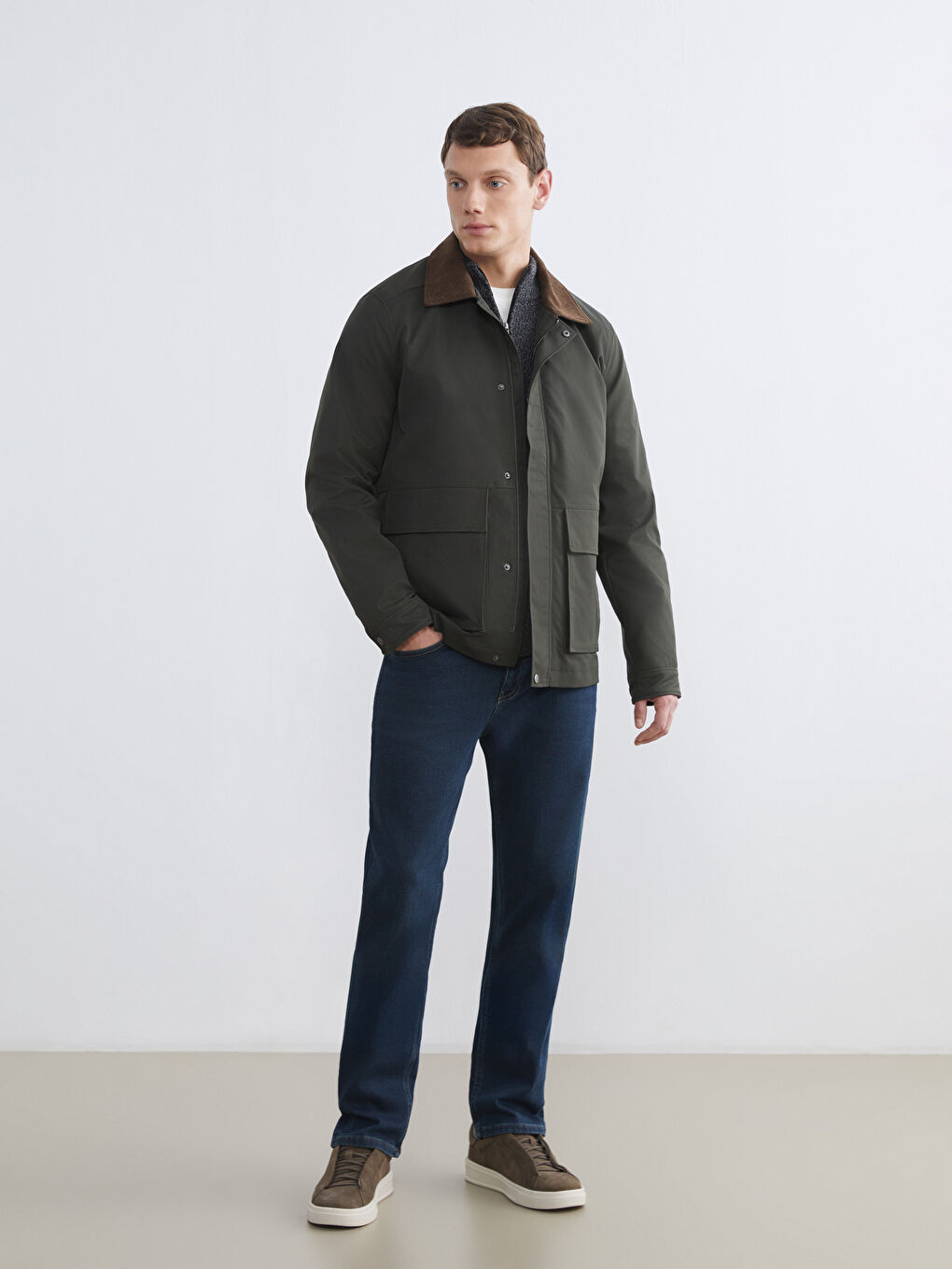 Мужчины Хаки Пальто-1