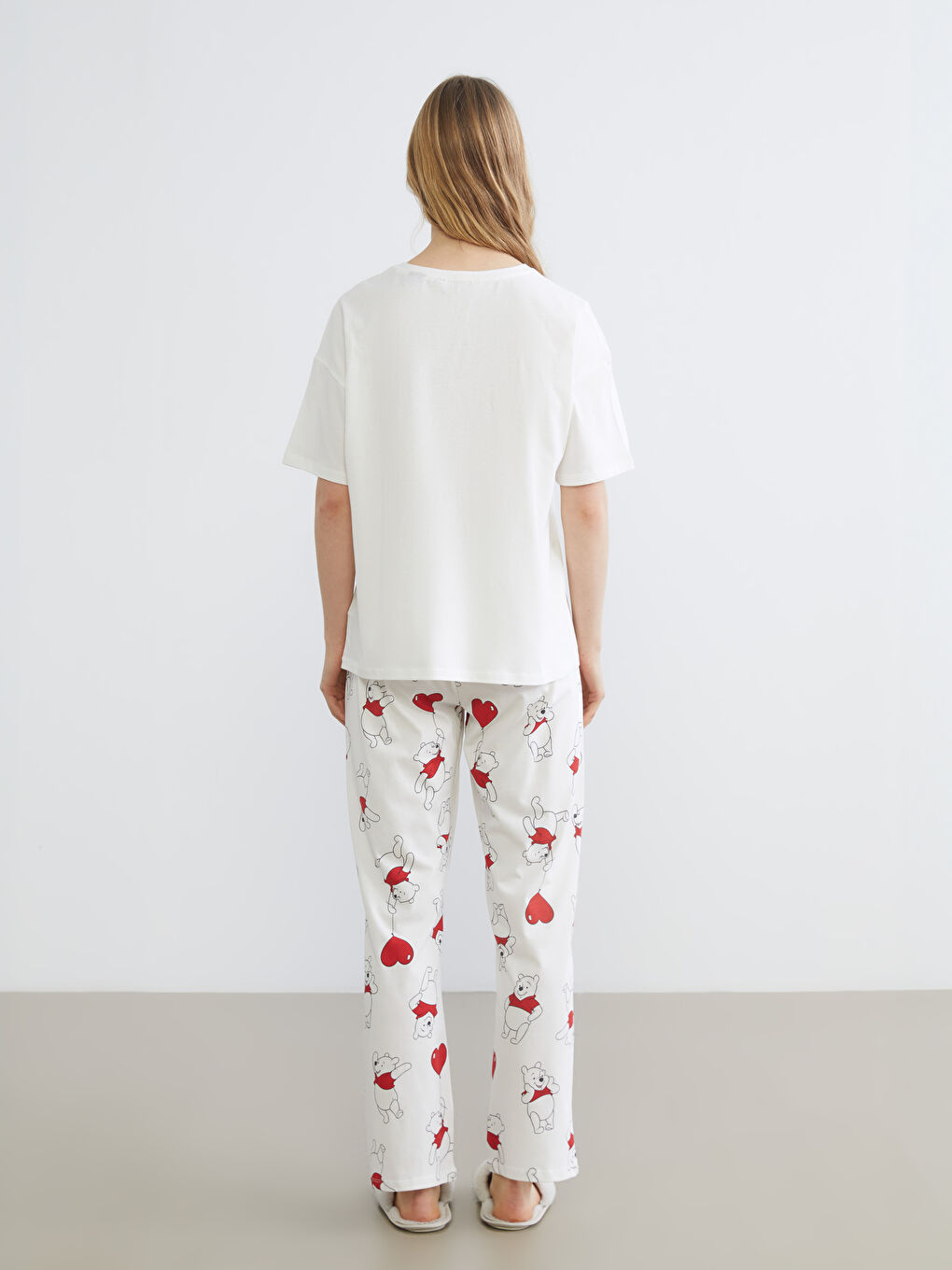 Ekru Winnie the Pooh Baskılı Kadın Pijama Takım-3