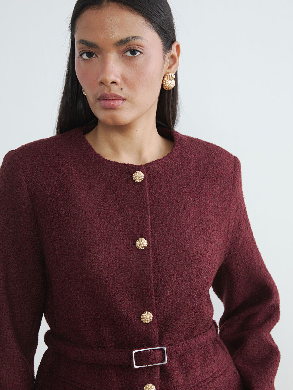 Женский твидовый пиджак с круглым вырезом-2