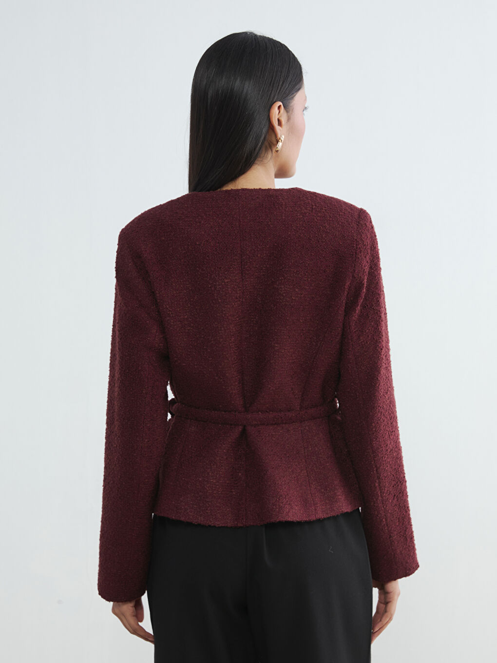 Женский твидовый пиджак с круглым вырезом-3
