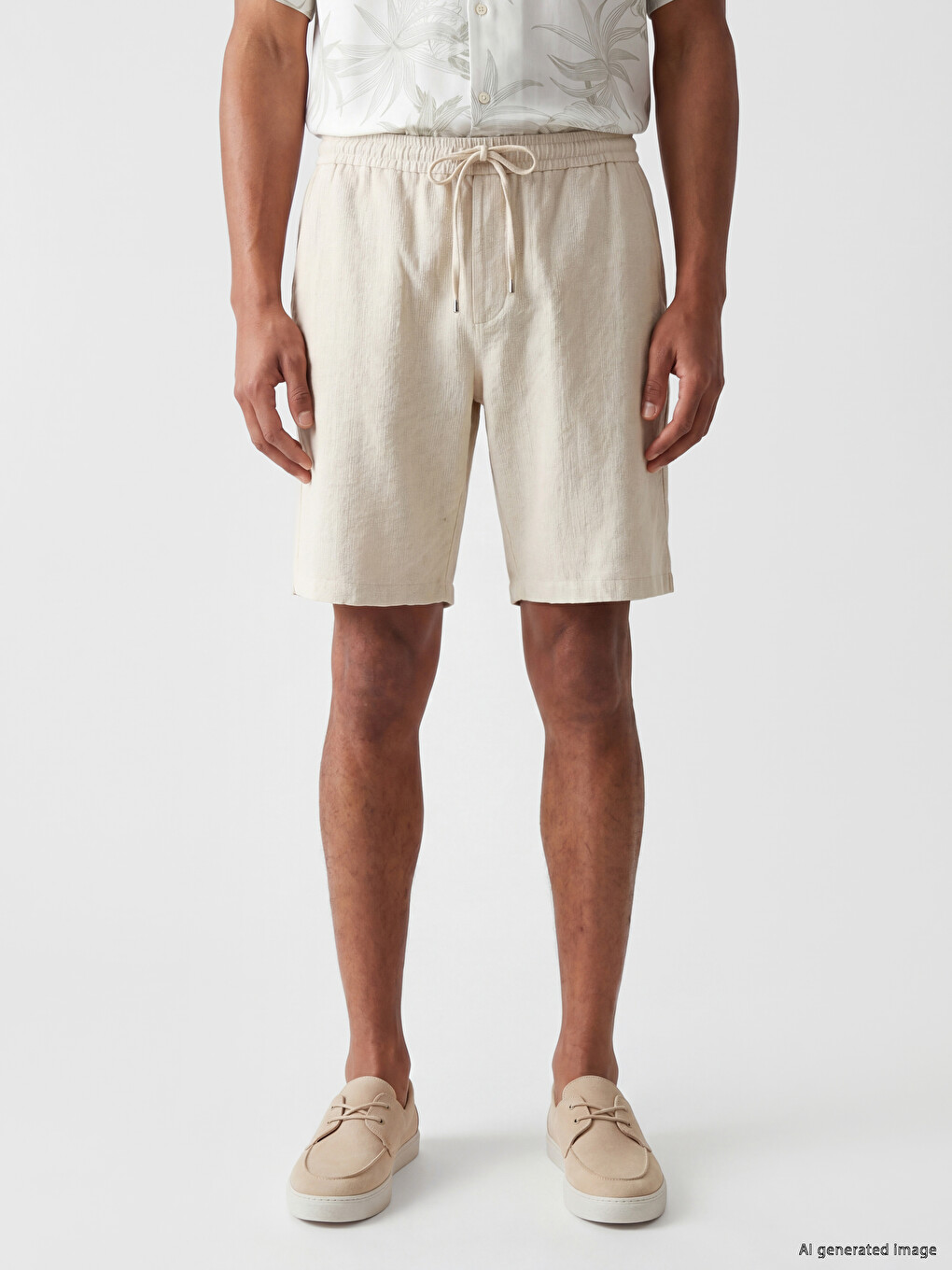 Regular Fit Linen Look Men's Shorts-1