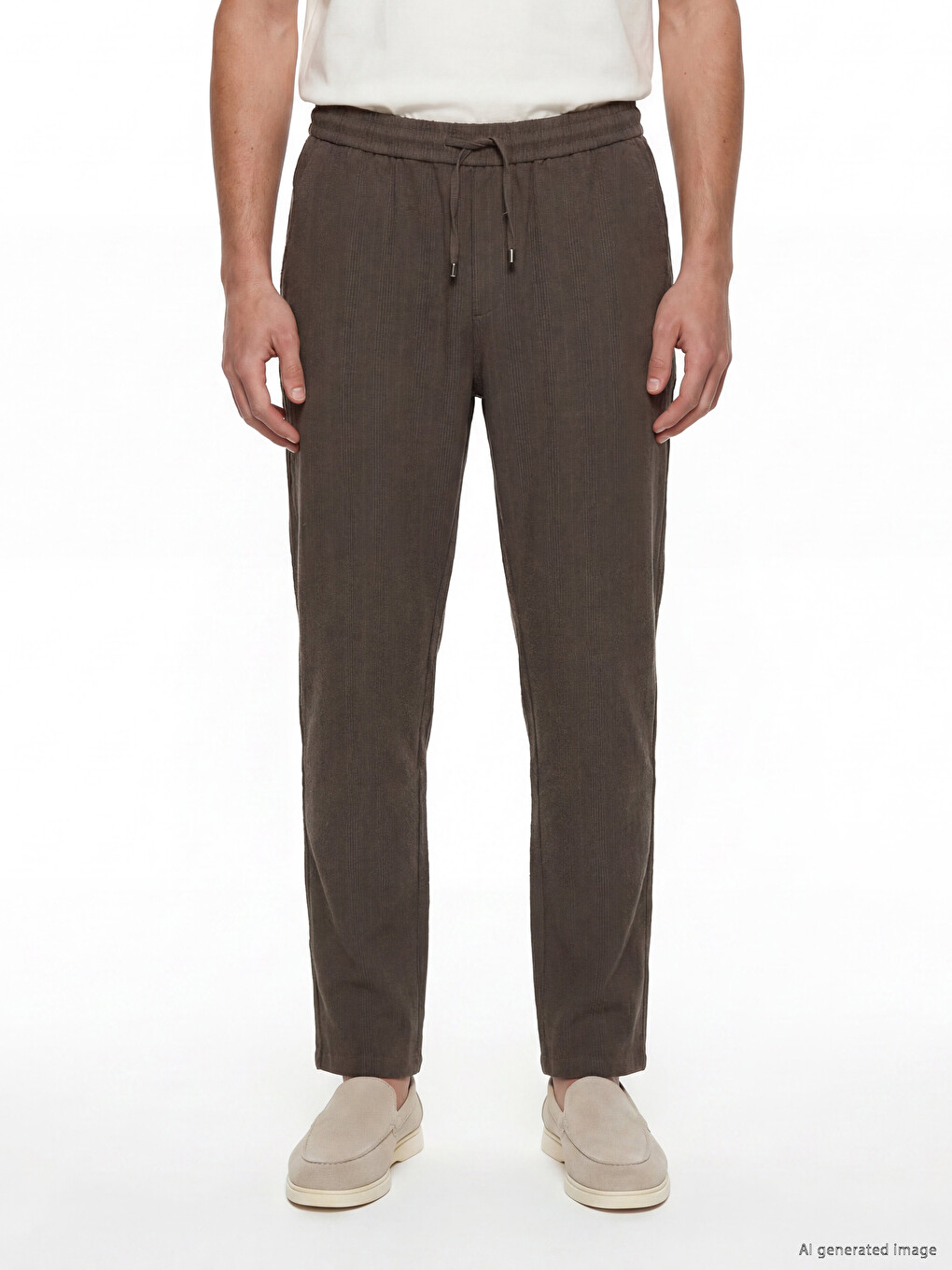 Kahverengi Regular Fit Keten Görünümlü Erkek Pantolon-1